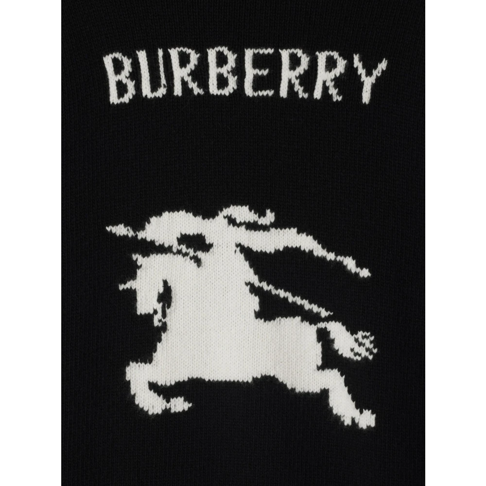 Burberry Zwarte Kasjmier Wol Trui Ruiterontwerp Black Heren