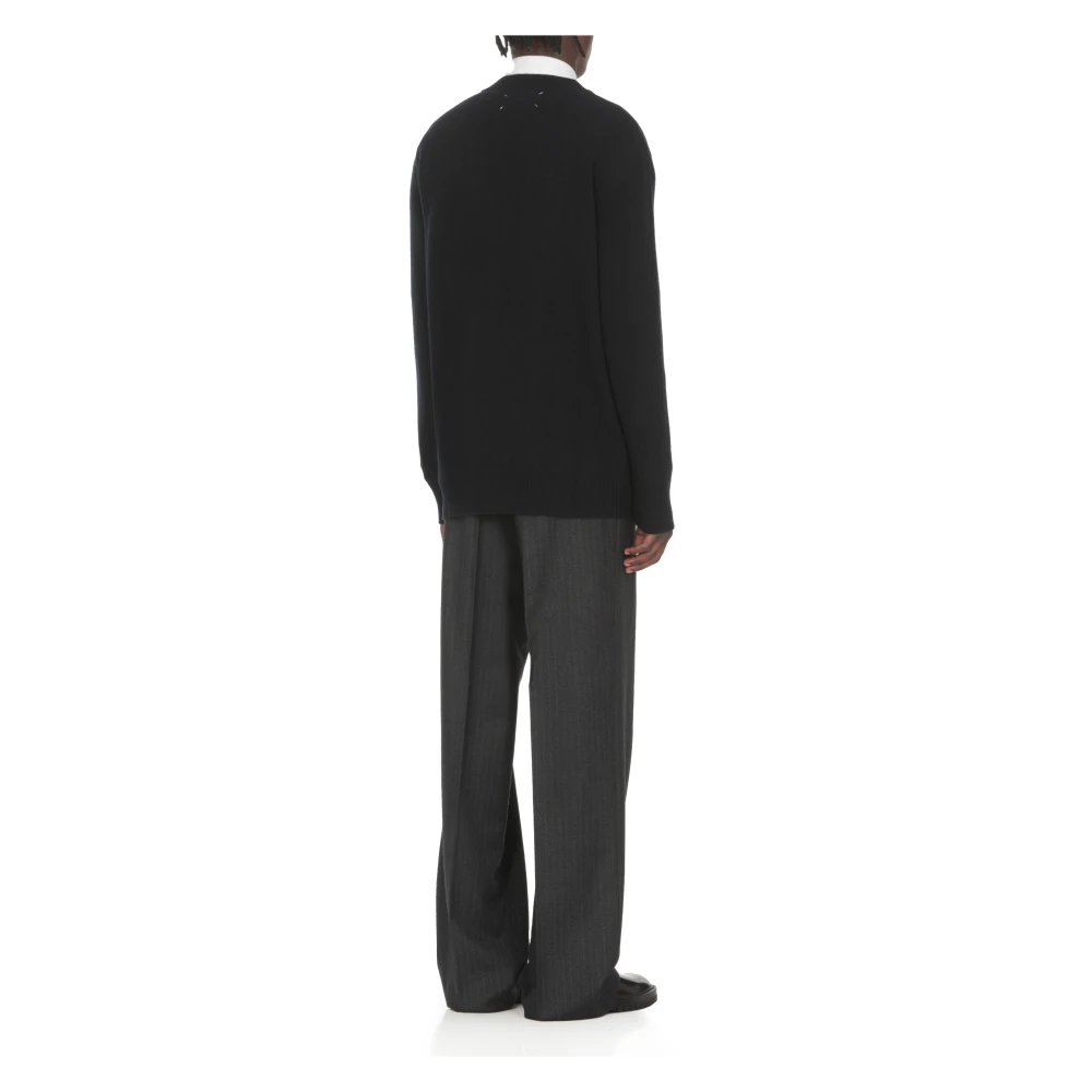 Maison Margiela Blauwe Wol V-Hals Cardigan Sweater Blue Heren