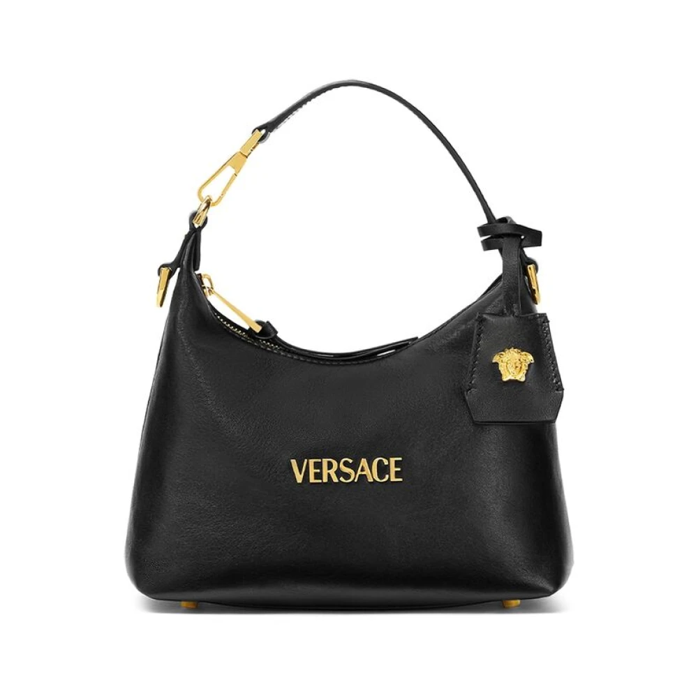 Versace Zwarte Leren Schoudertas met Rits Black Dames