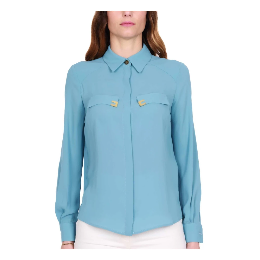 Elisabetta Franchi Elegante Georgette Blauwe Blouse Blue Dames