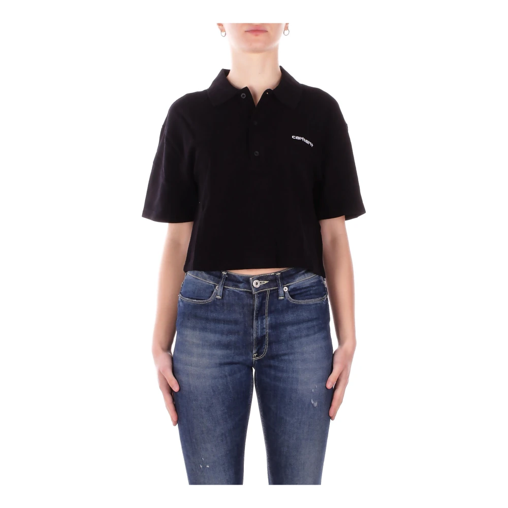 Carhartt Wip Women's Black Polo Shirts, M, Logo Front Polo With Button Closure