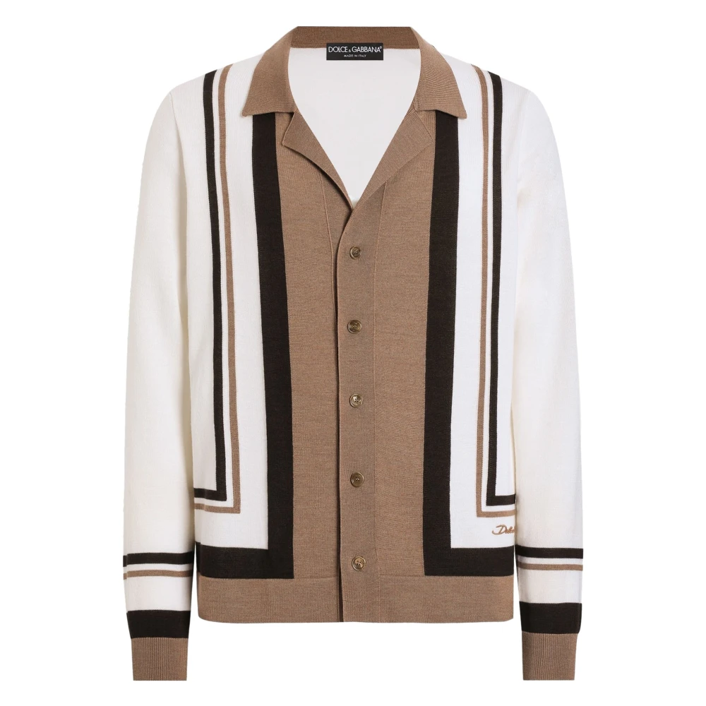 Dolce & Gabbana Beige Sweater Overhemdkraag Lange Mouwen Multicolor Heren