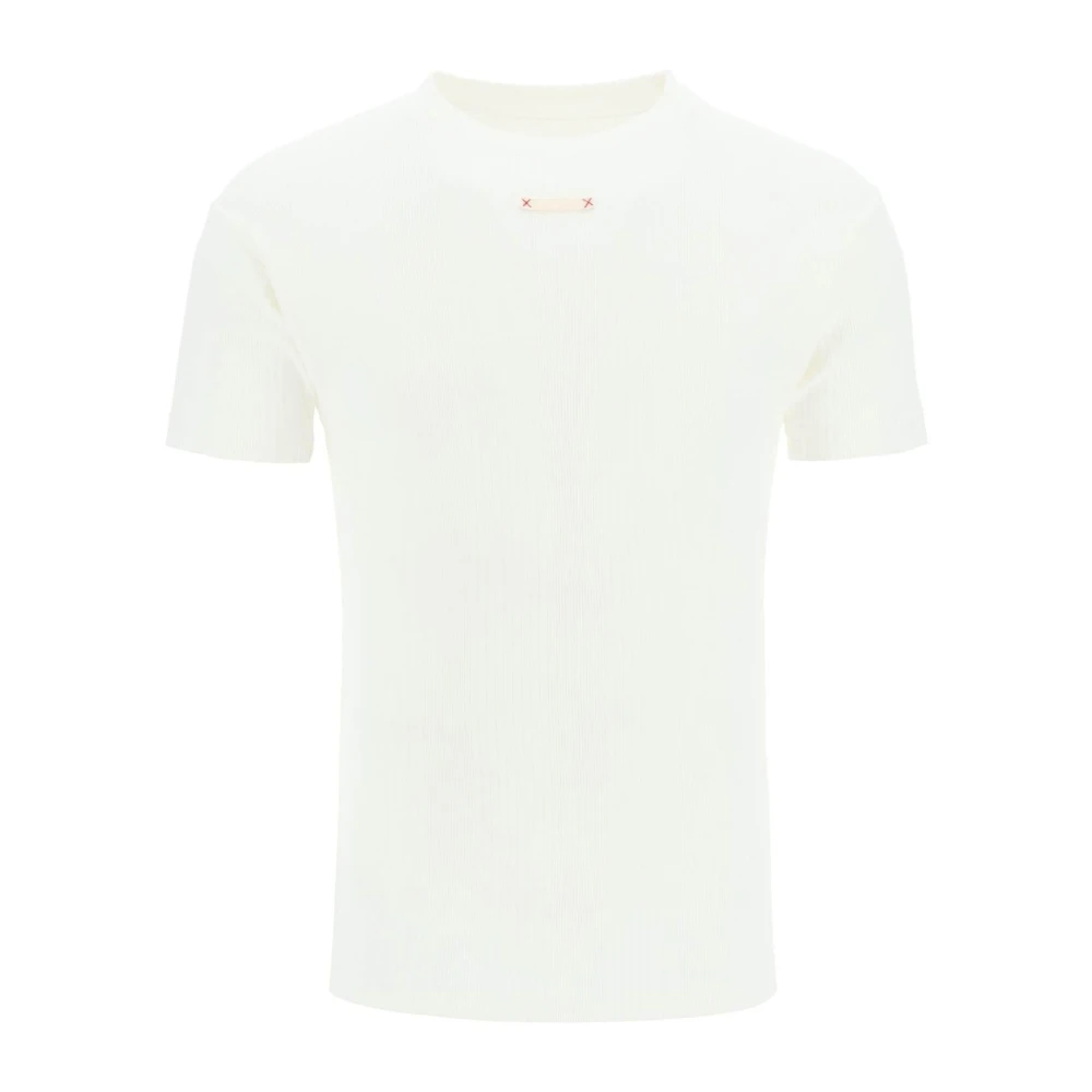 Maison Margiela Geribbeld katoenen T-shirt met webbing label detail White Heren