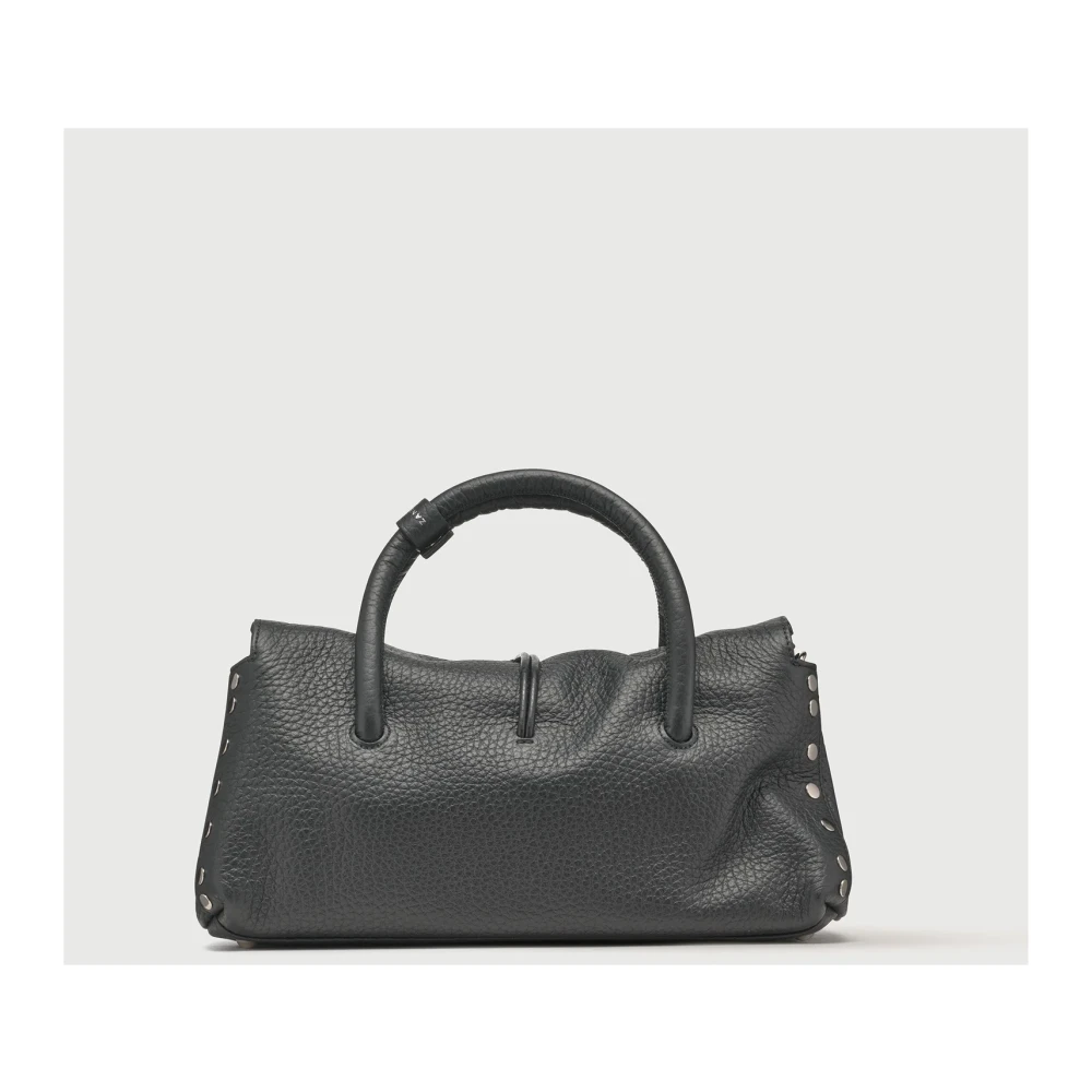 Zanellato Veelzijdige leren tas met roll-top sluiting Black Dames