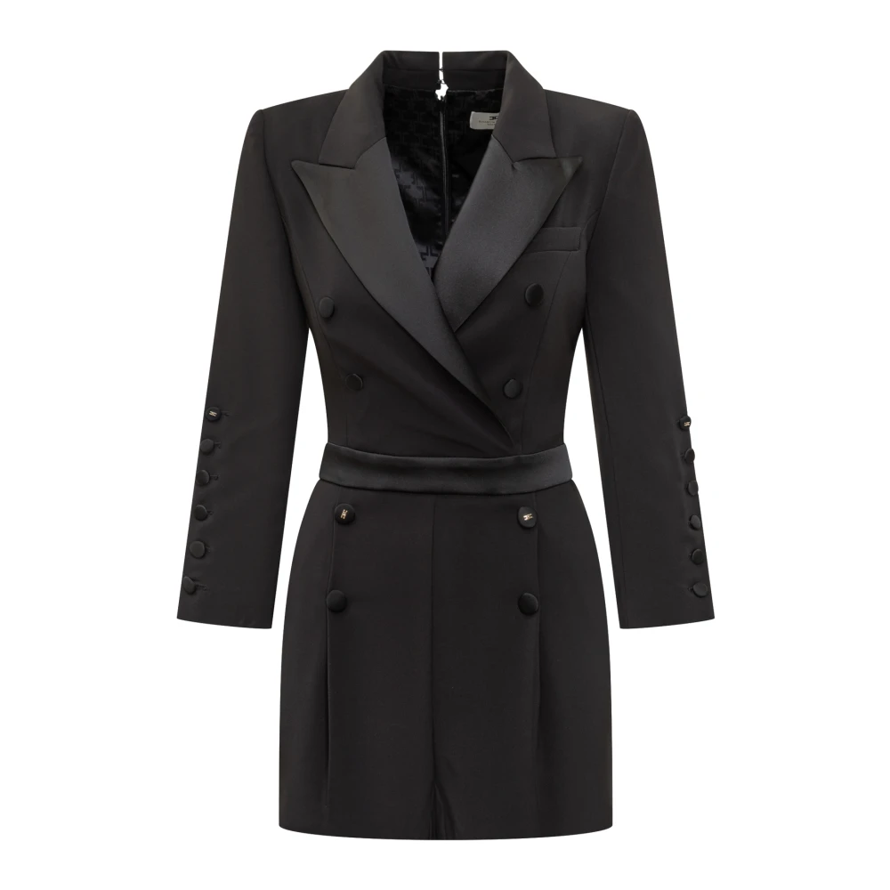 Elisabetta Franchi Women's Black Jumpsuit In Lightweight Crêpe Fabric With Tuxedo Details - Playsuits - S - Jumpsuits & Playsuits
