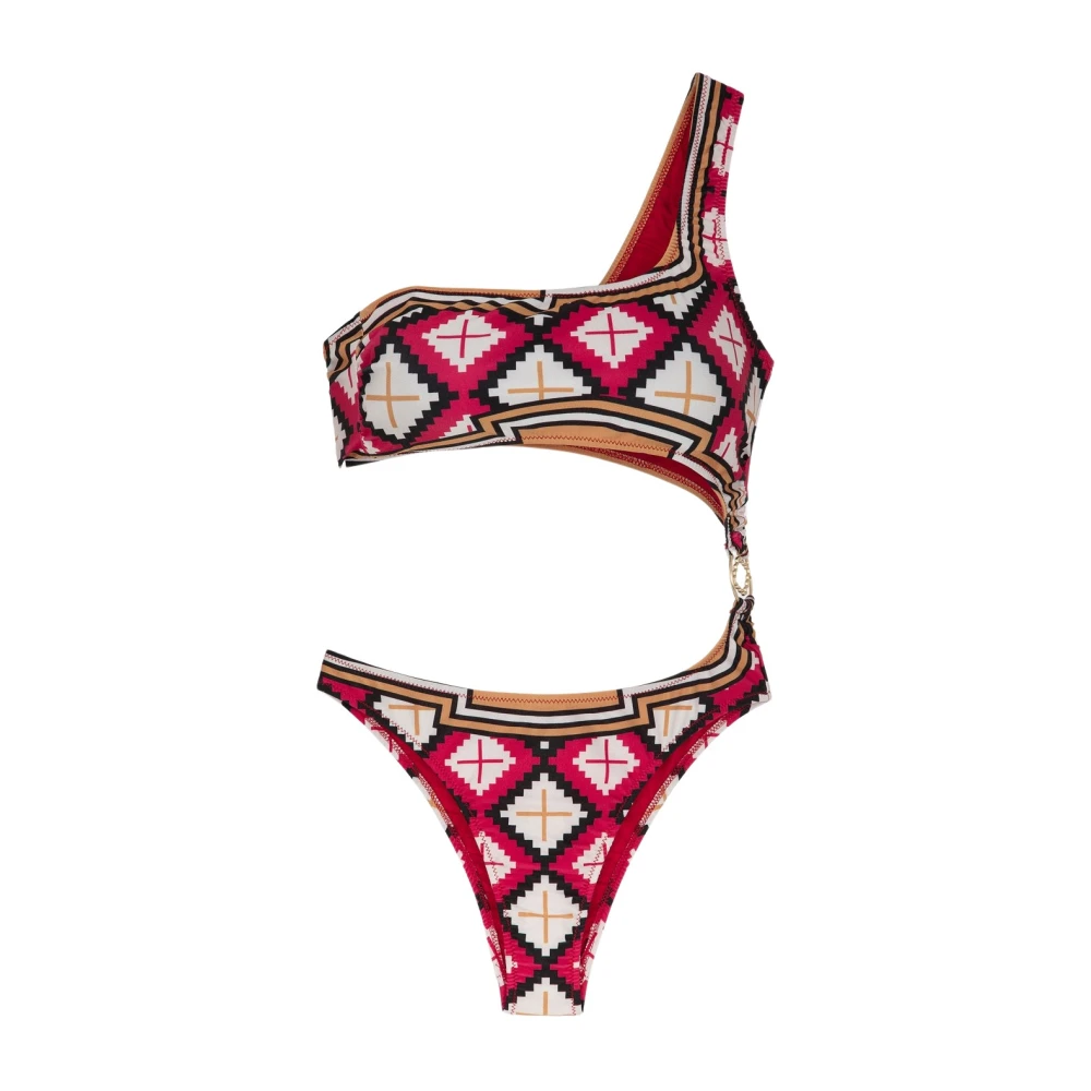 Me-Fui Eén-schouder Trikini met Zijring Multicolor Dames