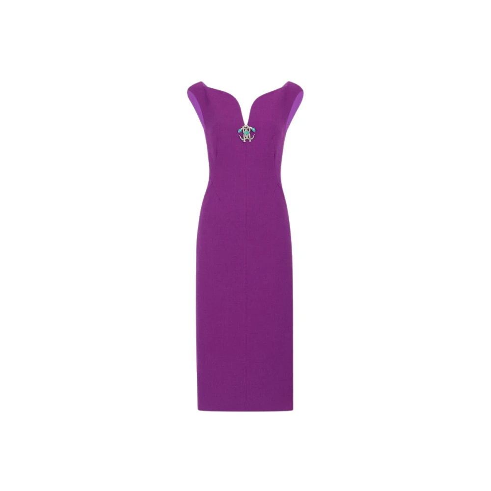 Roberto Cavalli Slang Wol Jurk met V-Rug Purple Dames