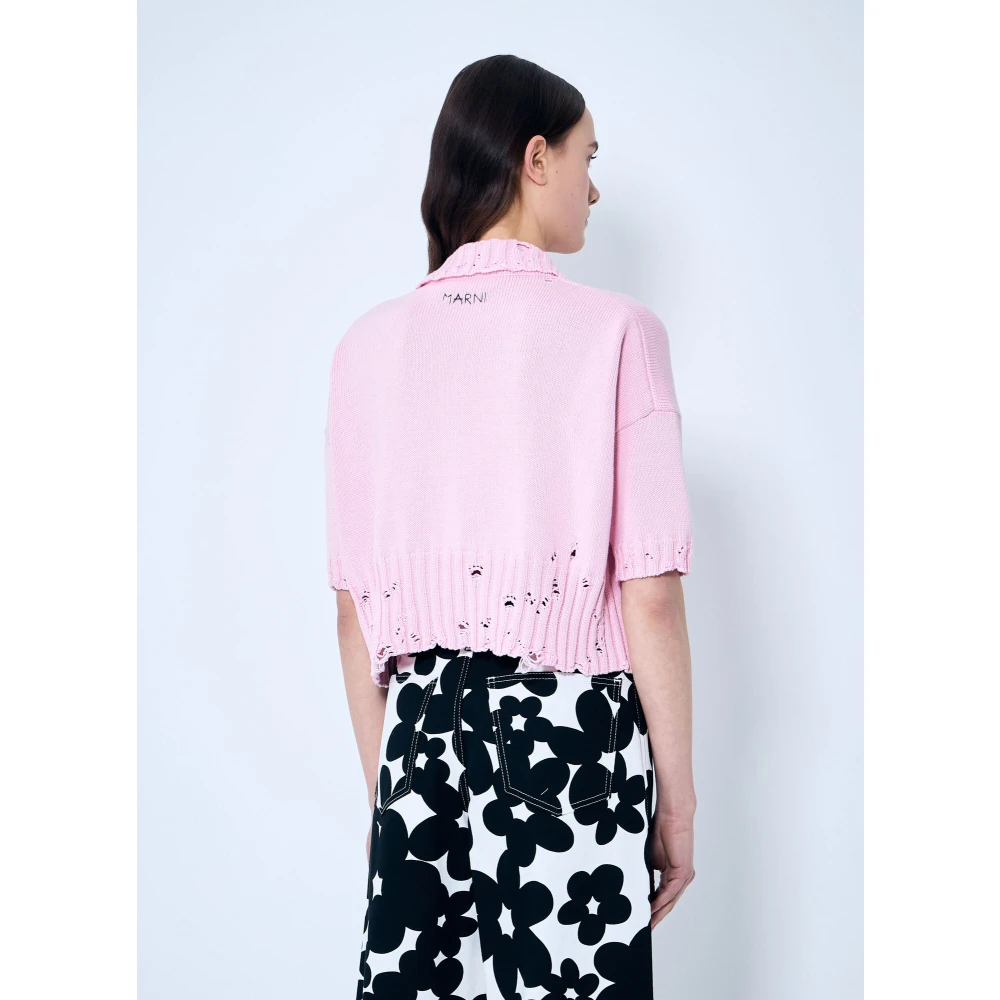 Marni Gedistressed Gebreid Poloshirt Pink Dames
