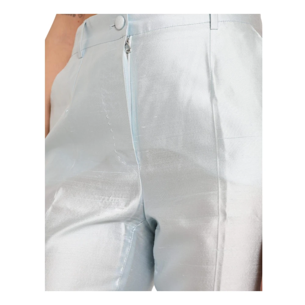 Dolce & Gabbana Zijden Hoge Taille Broek Hemelsblauw Blue Dames