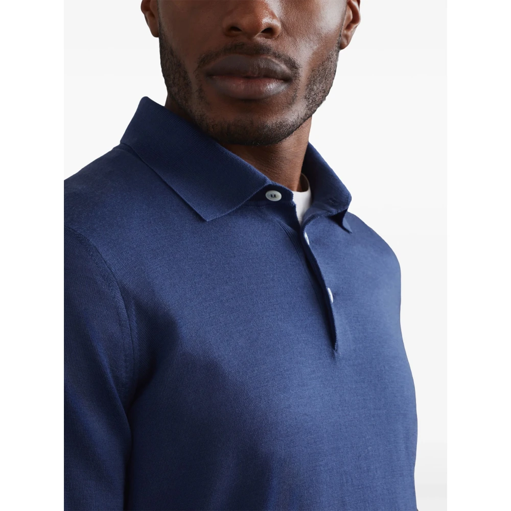 BRUNELLO CUCINELLI Luxe Wol Kasjmier Polo Shirt Blue Heren