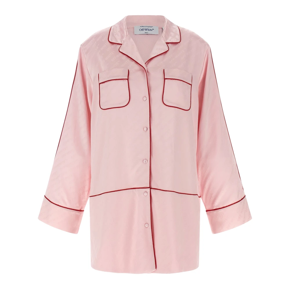 Off White Pink Pyjamas, Female, S, Long Jacquard Satin New Roxy Pajama Shirt