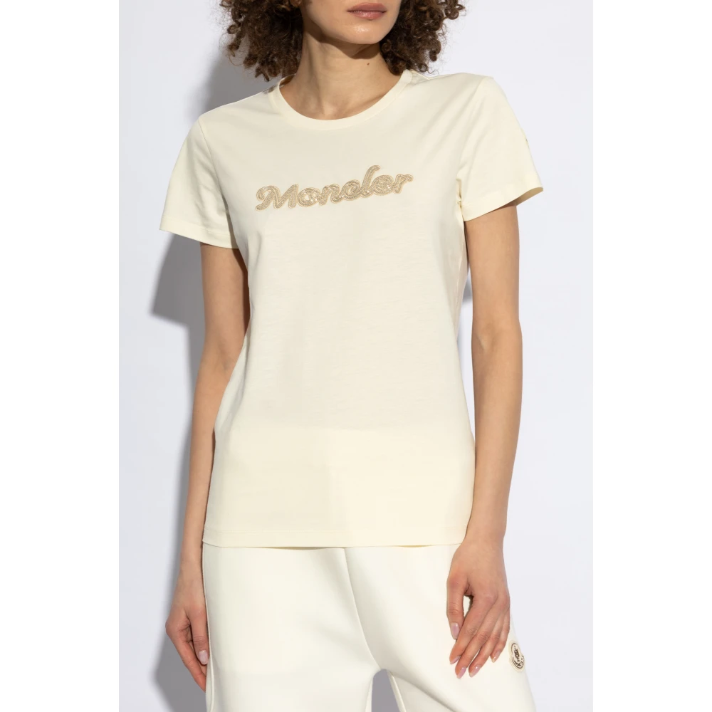 Moncler T-shirt met glinsterende applicaties Beige Dames
