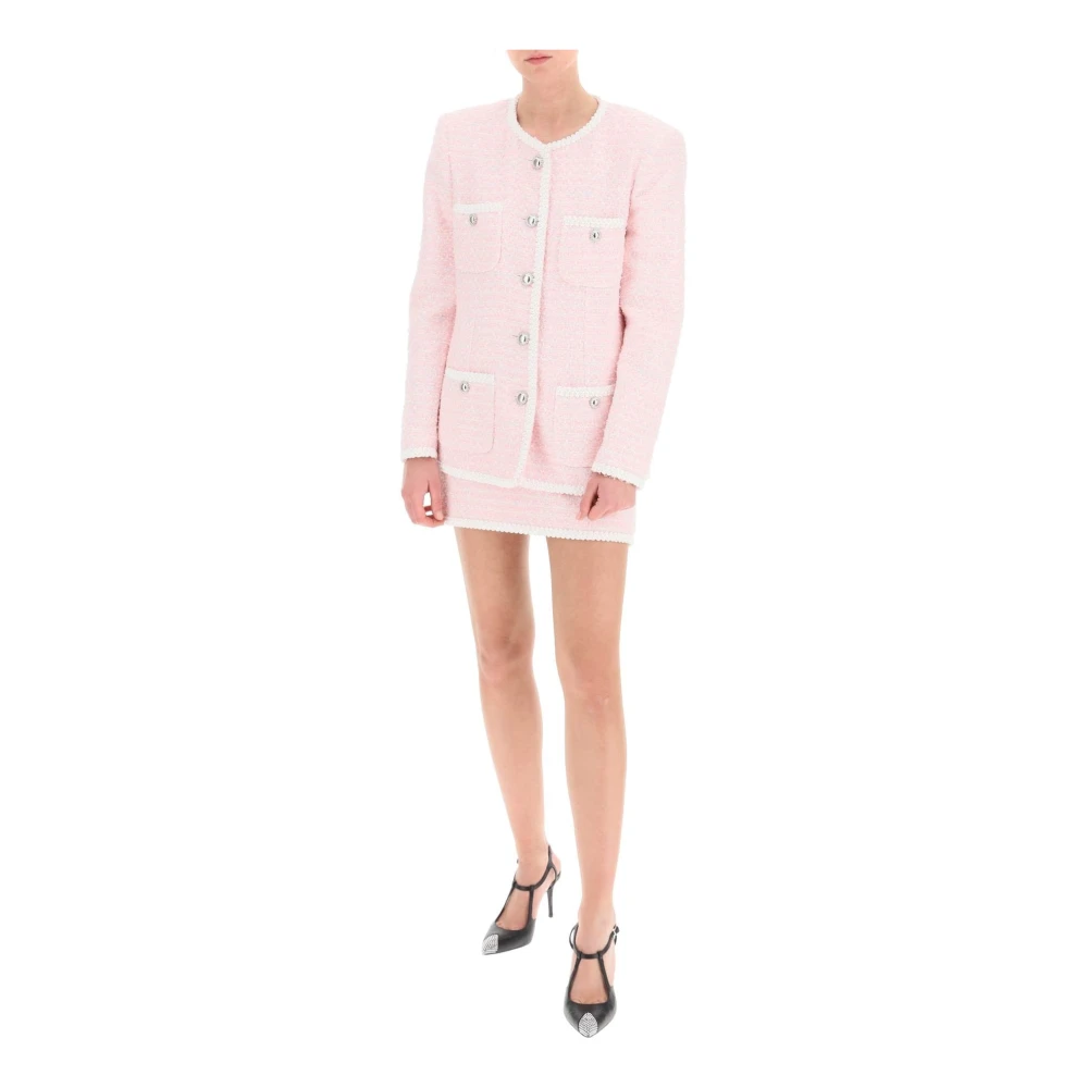 Alessandra Rich Tweed Mini Rok met Afgezette Flap Pink Dames