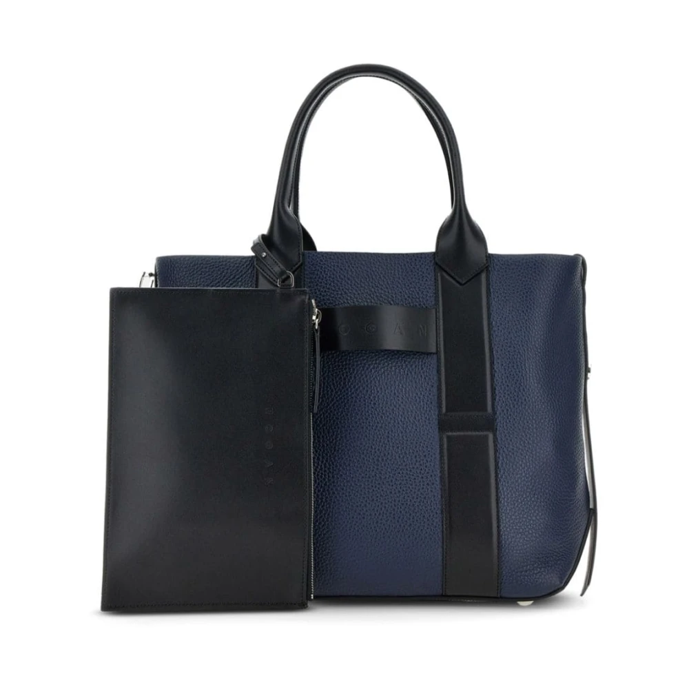 Hogan Blauwe Script Tote Tas met Zilveren Details Blue Dames