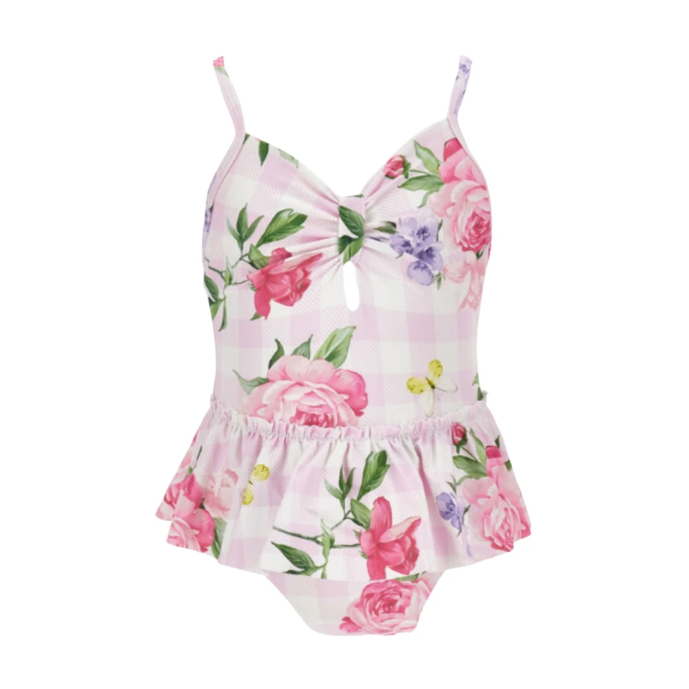 Monnalisa Floral One-Piece Swimsuit - Unisex - Kids Swimsuits - Pink - 7 Y | 122 Cm - Kids