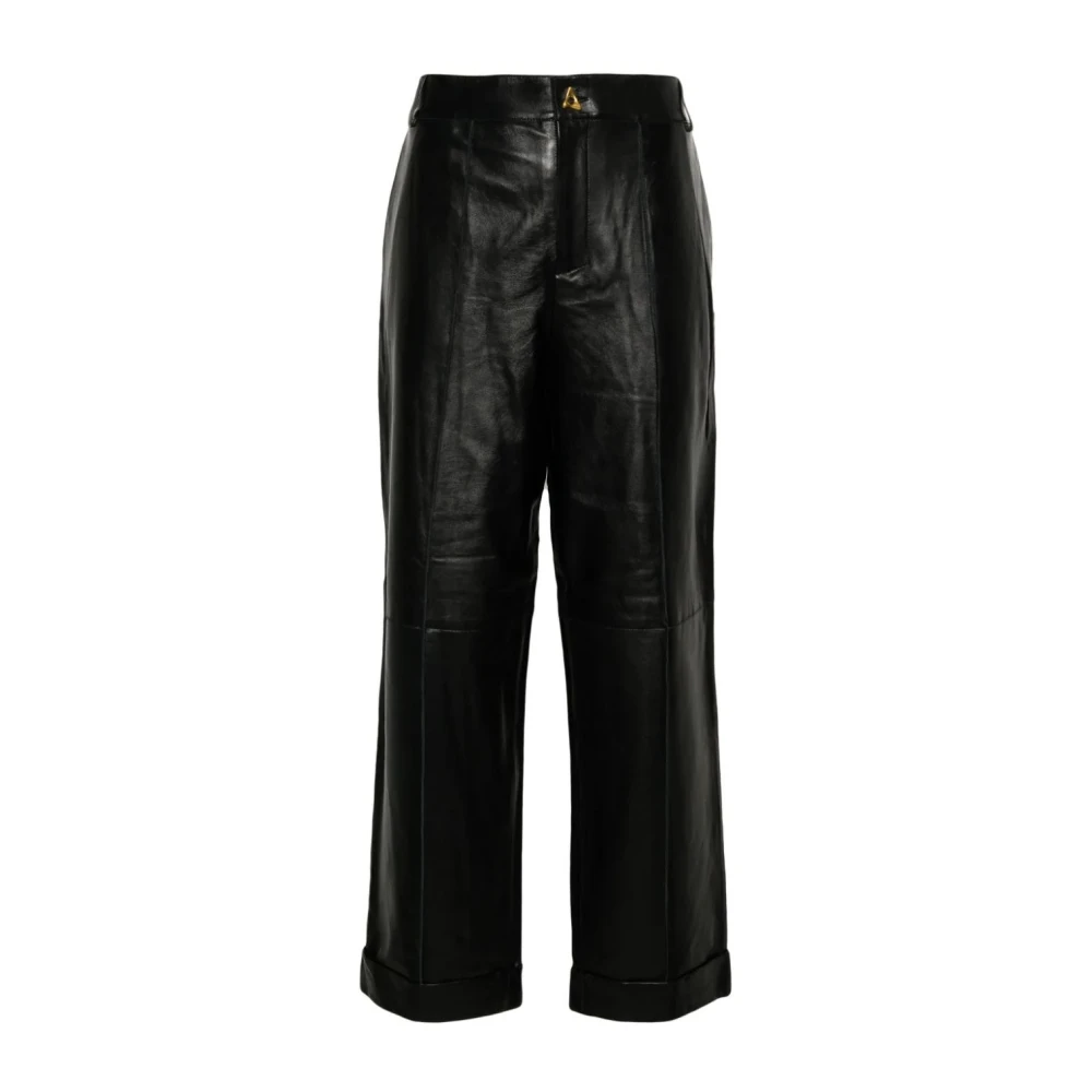 Aeron Black Leather Trousers, Female, S, Leather Cuffed Casual Trousers