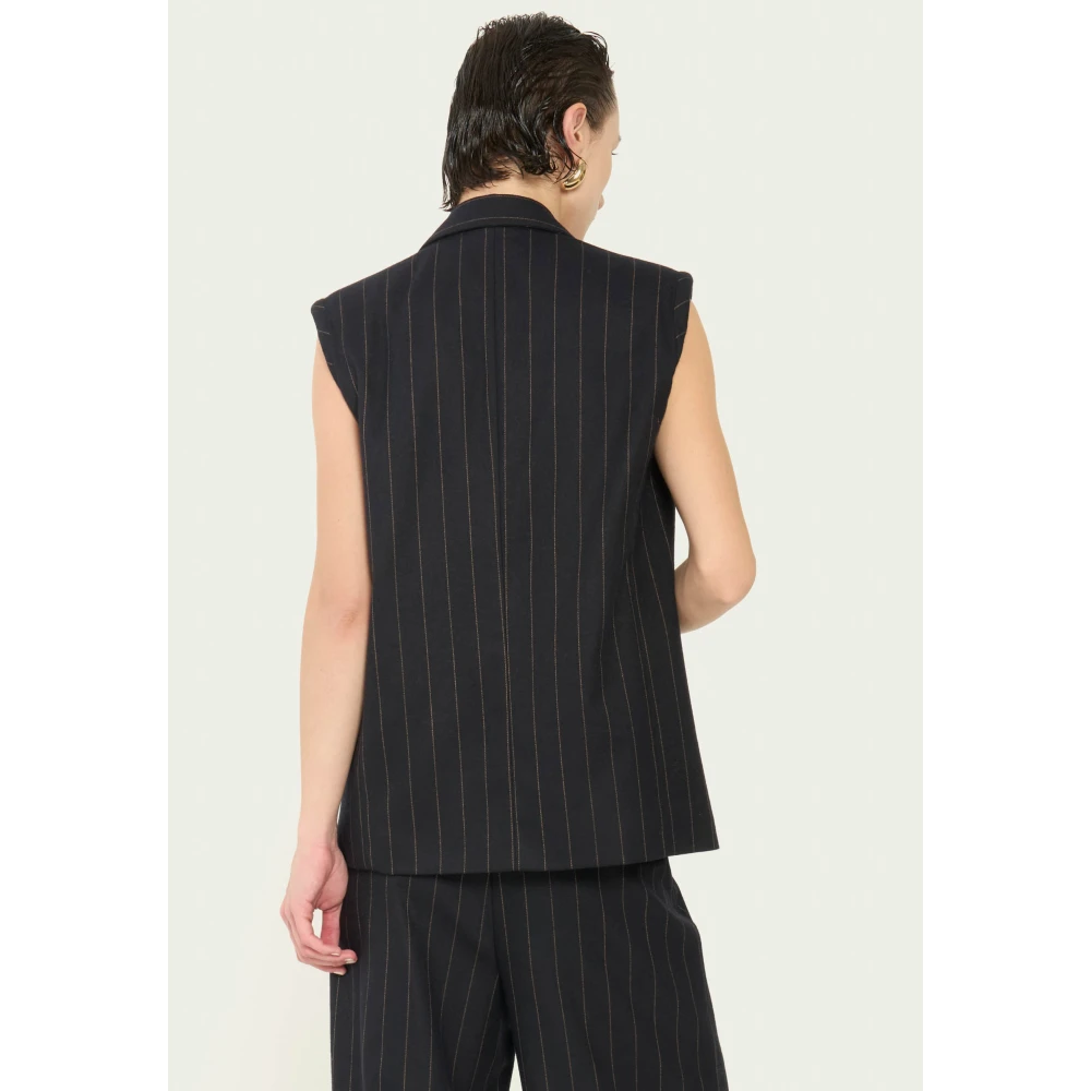Vicario Cinque Maxi vest in gestreepte stretchflanel met revers en zakken Velia Blue Dames