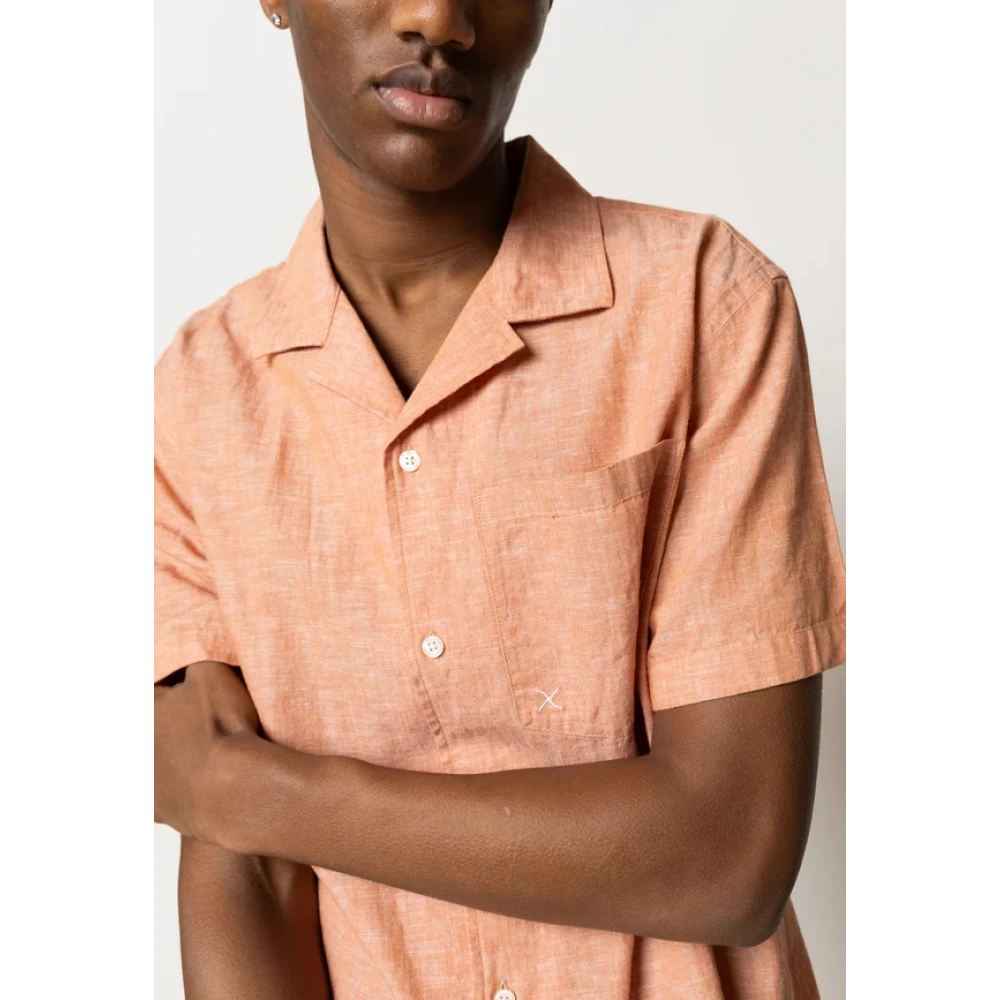 Clean Cut Bowling Shirt in Katoen Linnen Mix Orange Heren