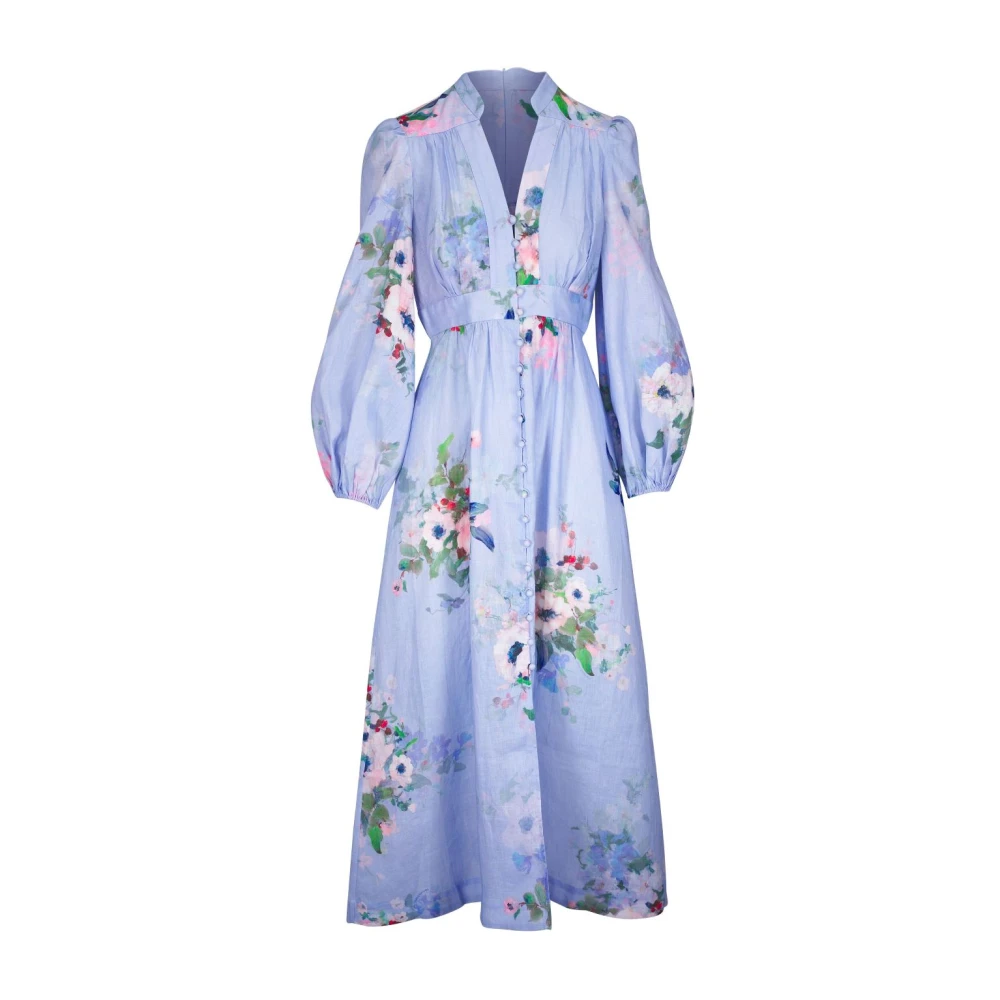 Zimmermann Heldere Blauwe Linnen Jurk Elegante Stijl Blue Dames