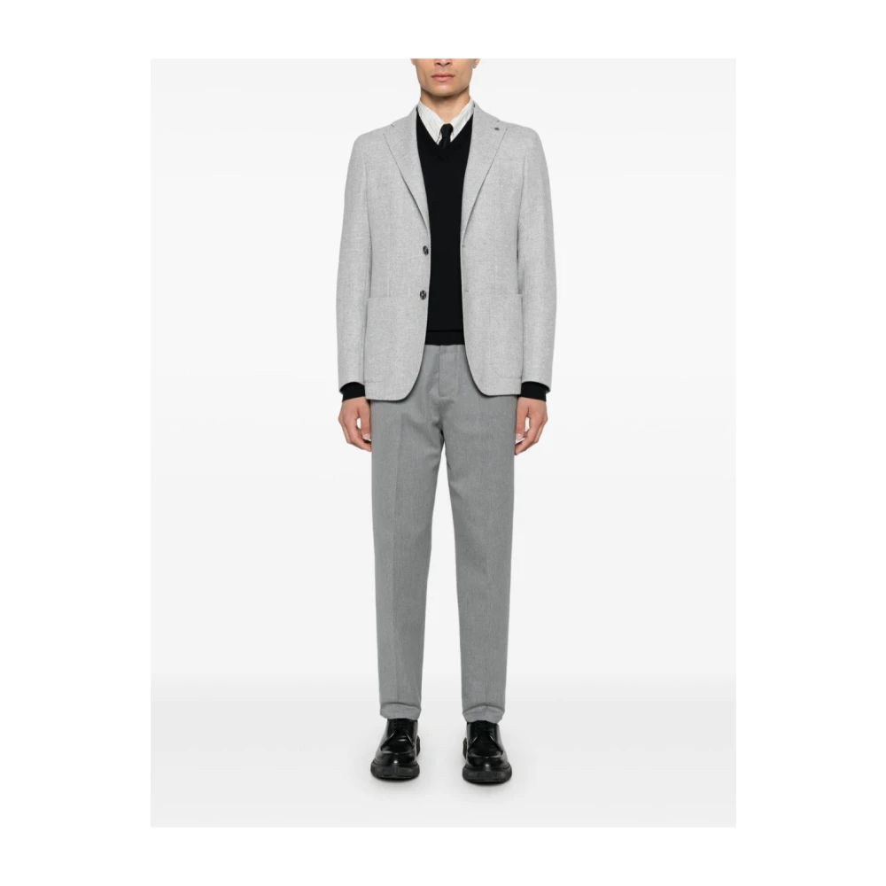 Tagliatore Grijze Wollen Blend Jas met Broche Gray Heren
