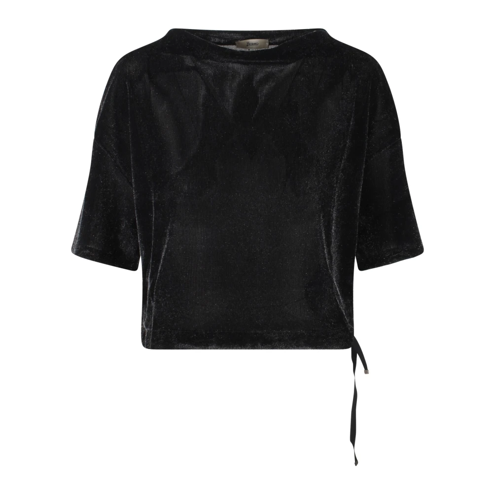 Herno Corduroy Cropped T-shirt met Trekkoord Black Dames