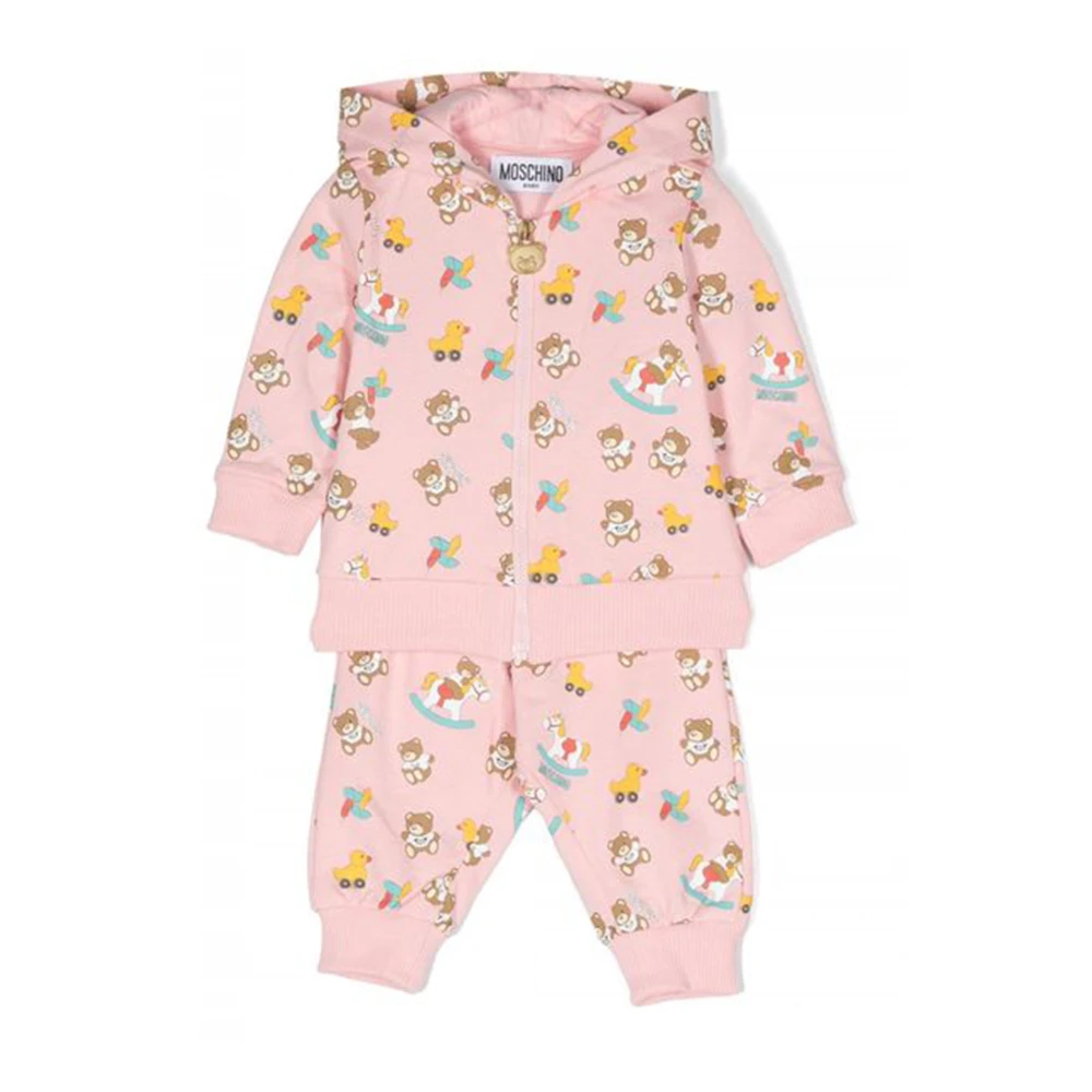 Moschino Teddy Broderad Hoodie och Joggers Set Pink, Pojke