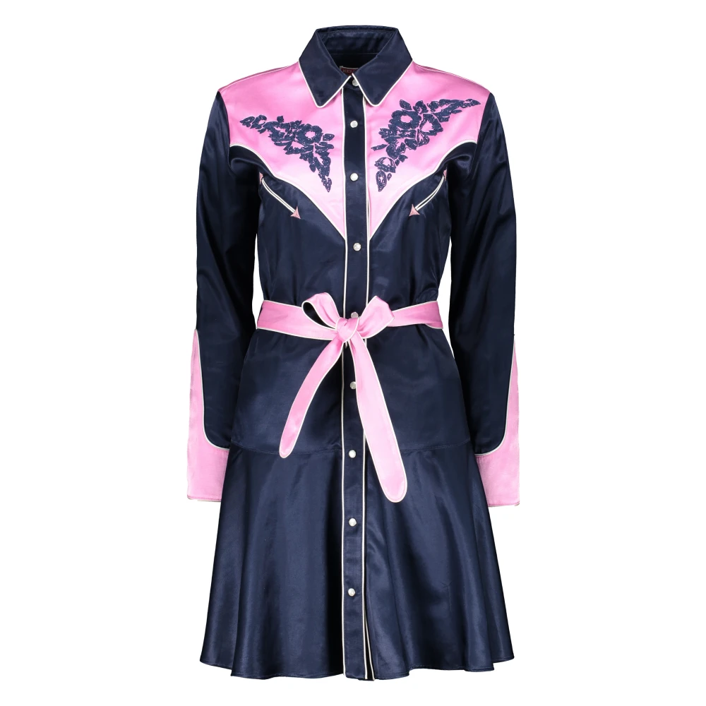 Kenzo Contrast Applique Taille Jurk met Zakken Blue Dames