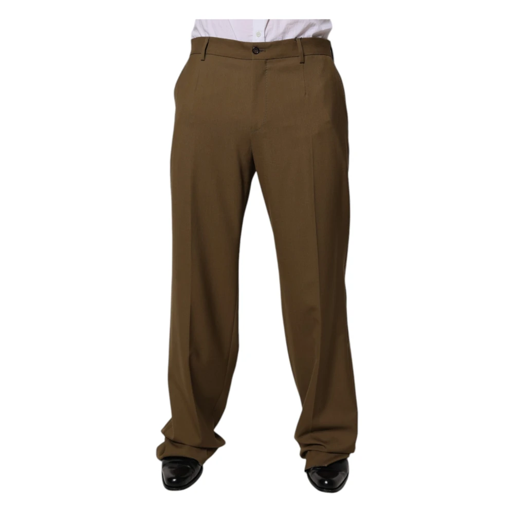 Dolce & Gabbana Brown Straight Trousers, Male, M, Wool Straight Formal Dress Trousers
