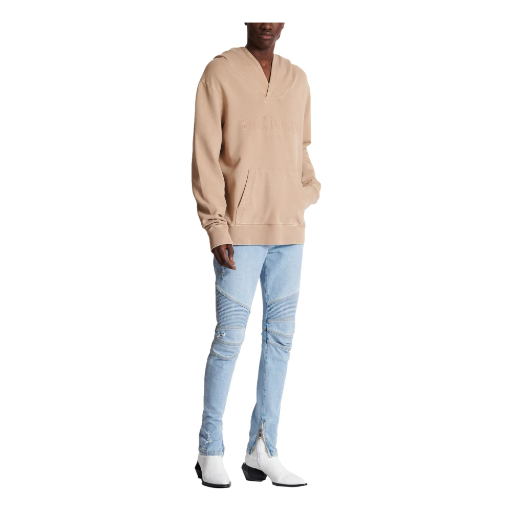 Balmain Hoodie met vintage borduursel Beige Heren