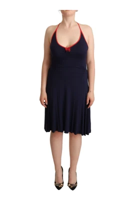 Marinblå Halter Midi Klänning