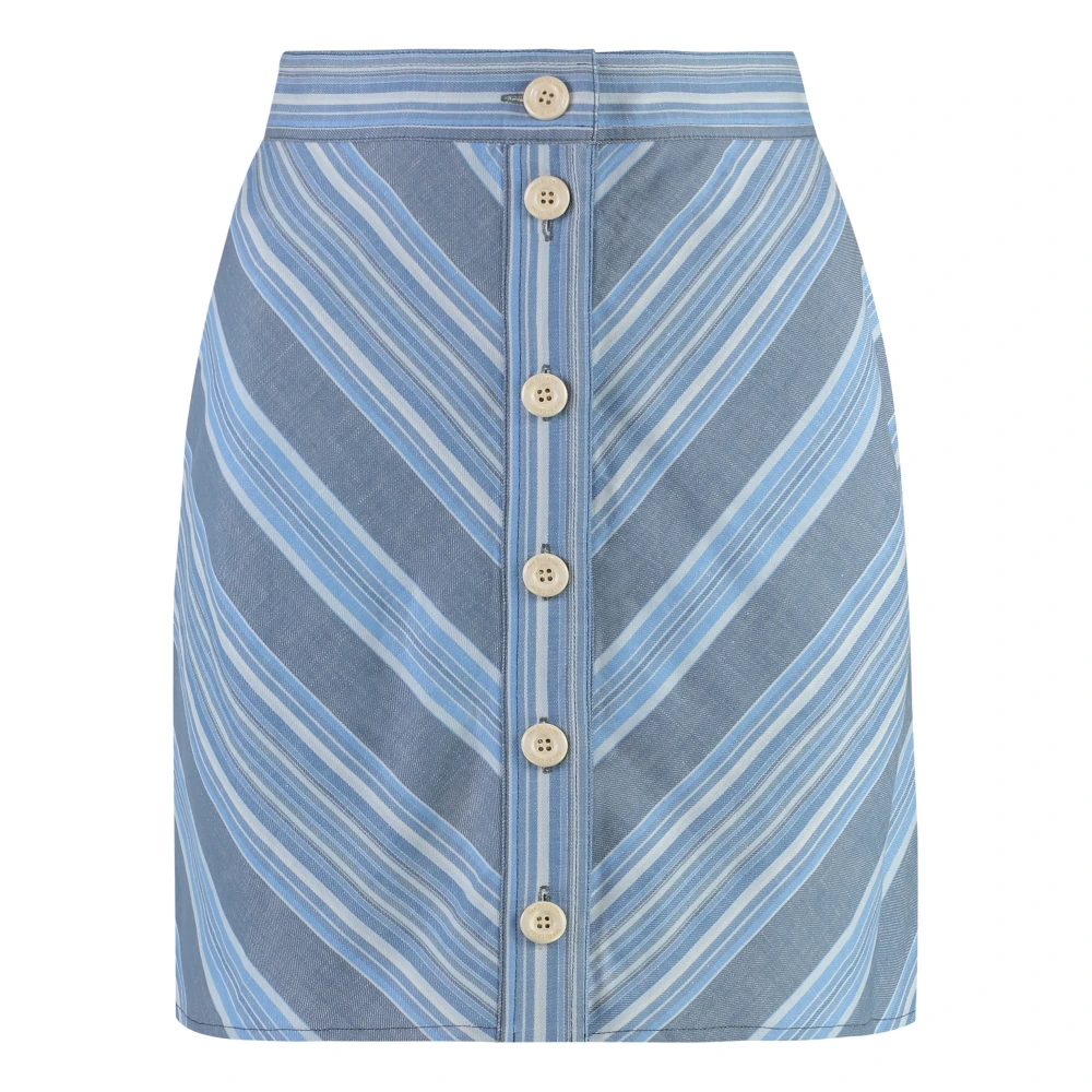 See by Chloé Gestreepte Knoopsluiting Linnen Rok Blue Dames