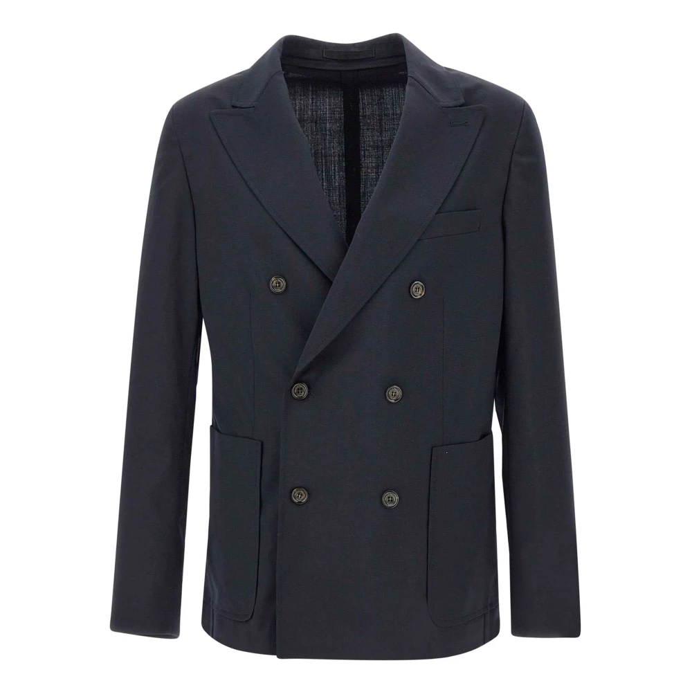 Paolo Pecora Zwarte Wollen Blend Double-Breasted Blazer Black Heren