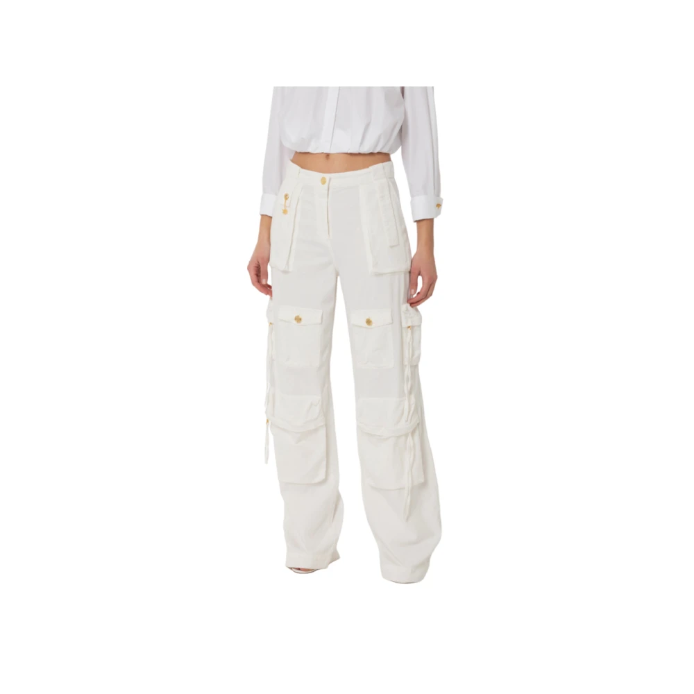 Elisabetta Franchi Cargo jeans med långa ben och anlig midja White, Dam