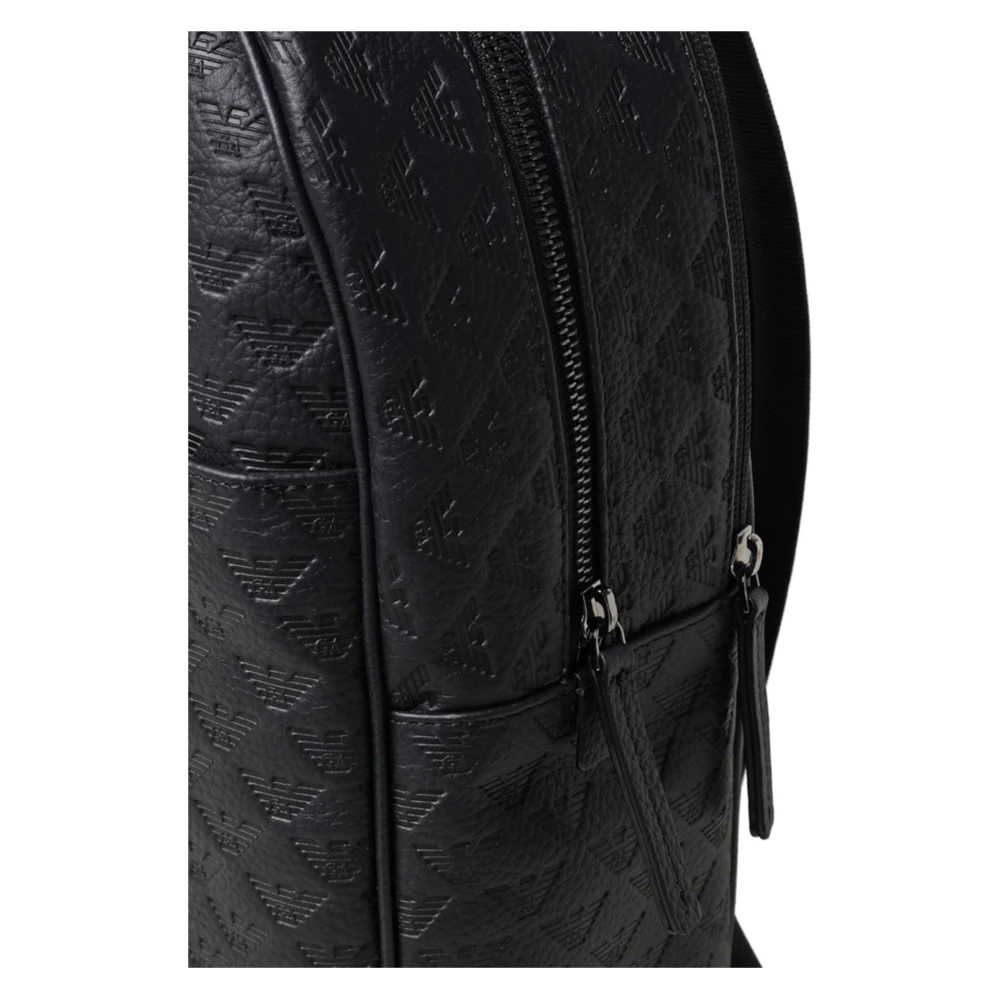 Emporio Armani Moderne leren rugzak met All-over Eagle-logo Black Unisex