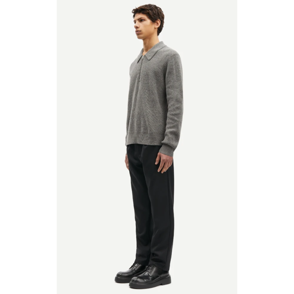 Samsøe Lichtgrijze Merino wollen polo trui Gray Heren