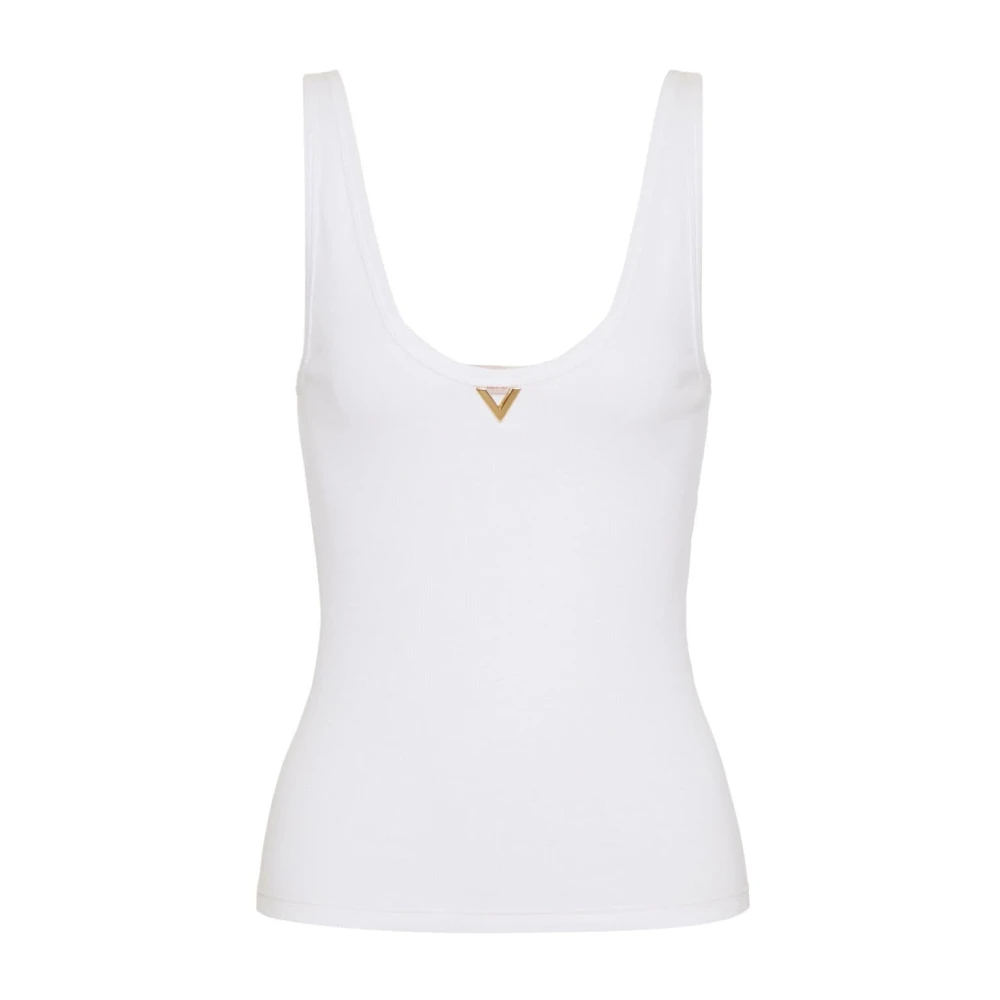 Valentino Witte Mouwloze Top met Goudkleurig Logo White Dames