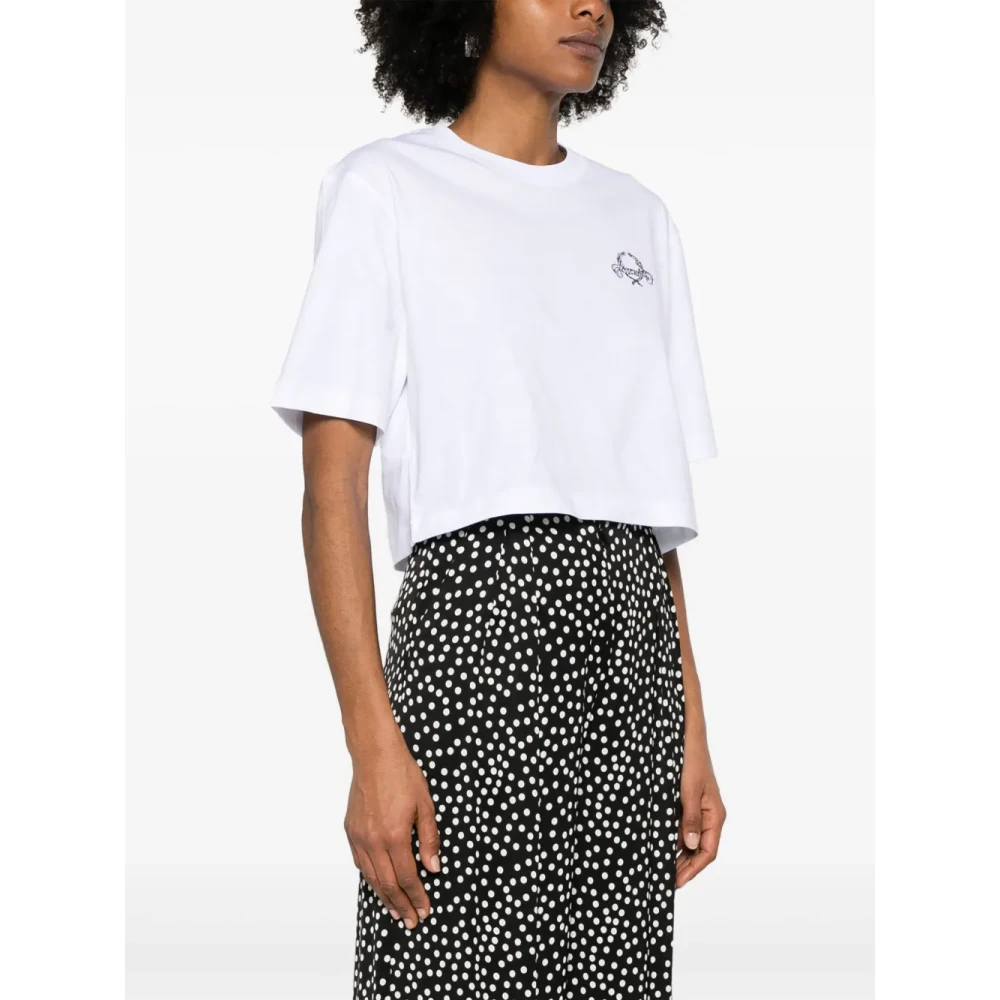 Moschino Wit Geborduurde Cropped T-shirt White Dames