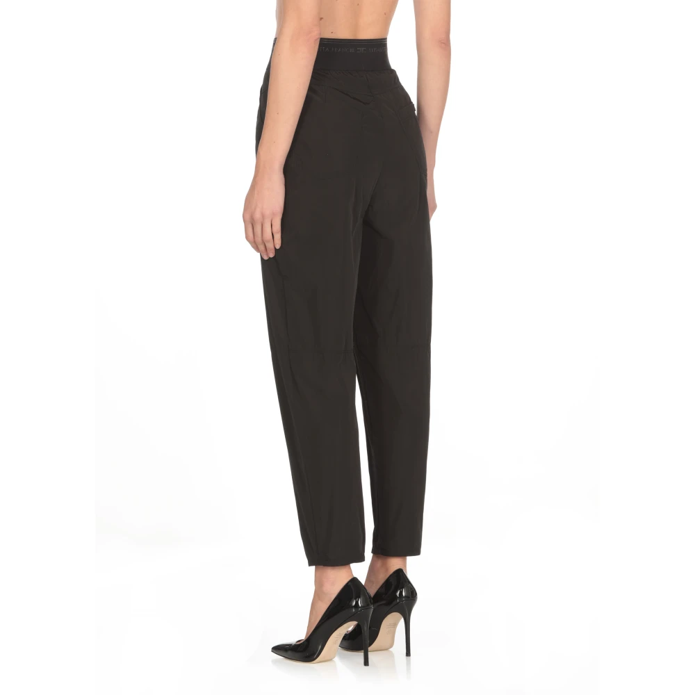 Elisabetta Franchi Zwarte technische stofbroek met logo Black Dames