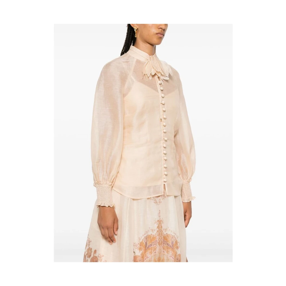Zimmermann Transparante Bloes met Bloemen en Bandkraag Beige Dames