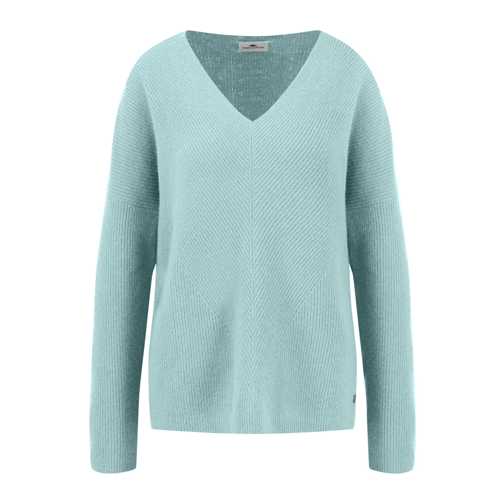 FYNCH-HATTON Kasjmier V-hals Ribtrui Blue Dames