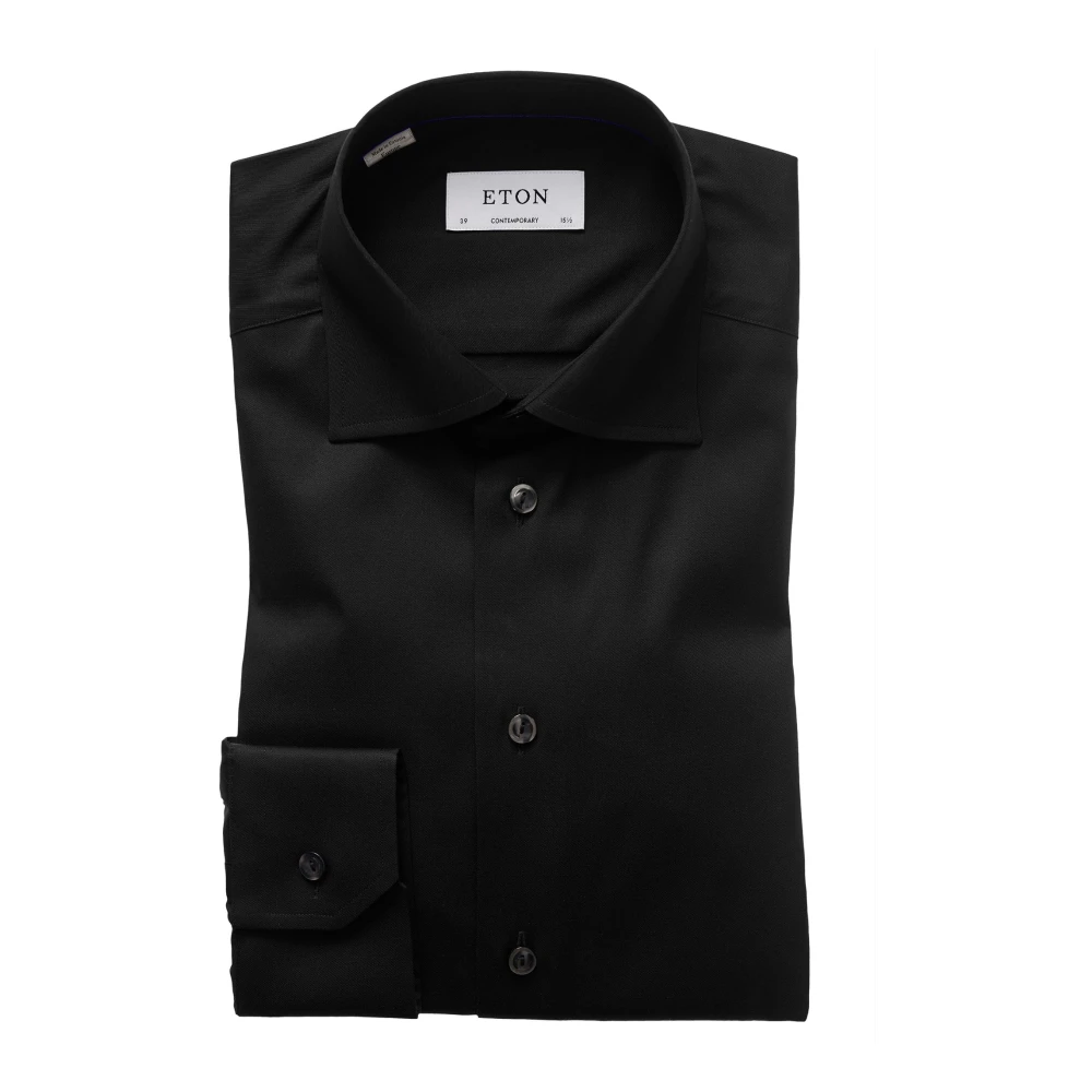 Eton Moderne Pasvorm Zwarte Overhemd Black Heren