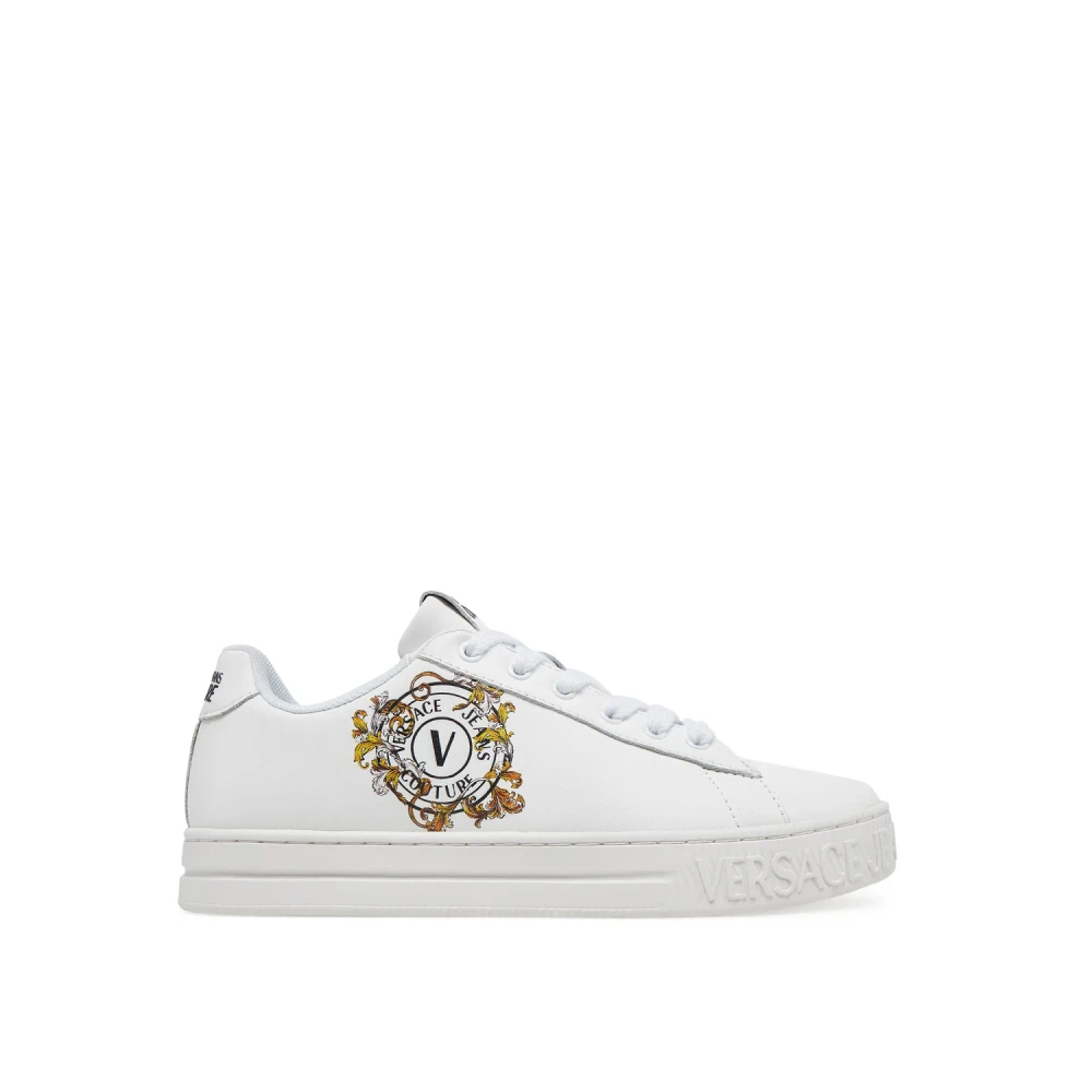 Versace Jeans Couture Baroque Emblem Leather Sneakers Dames Schoenen Wit