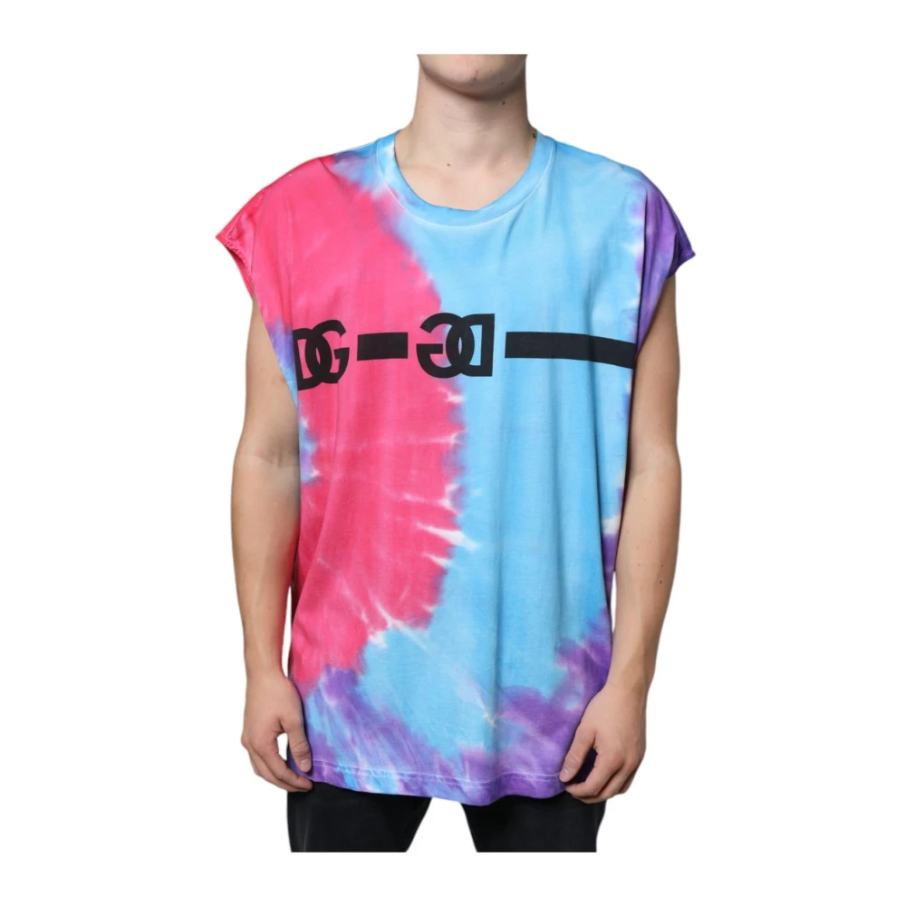 Dolce & Gabbana Tie Dye Cotton Logo T-Shirt - Male - Sleeveless Tops - Multicolor - Xl - Tops - Image 3
