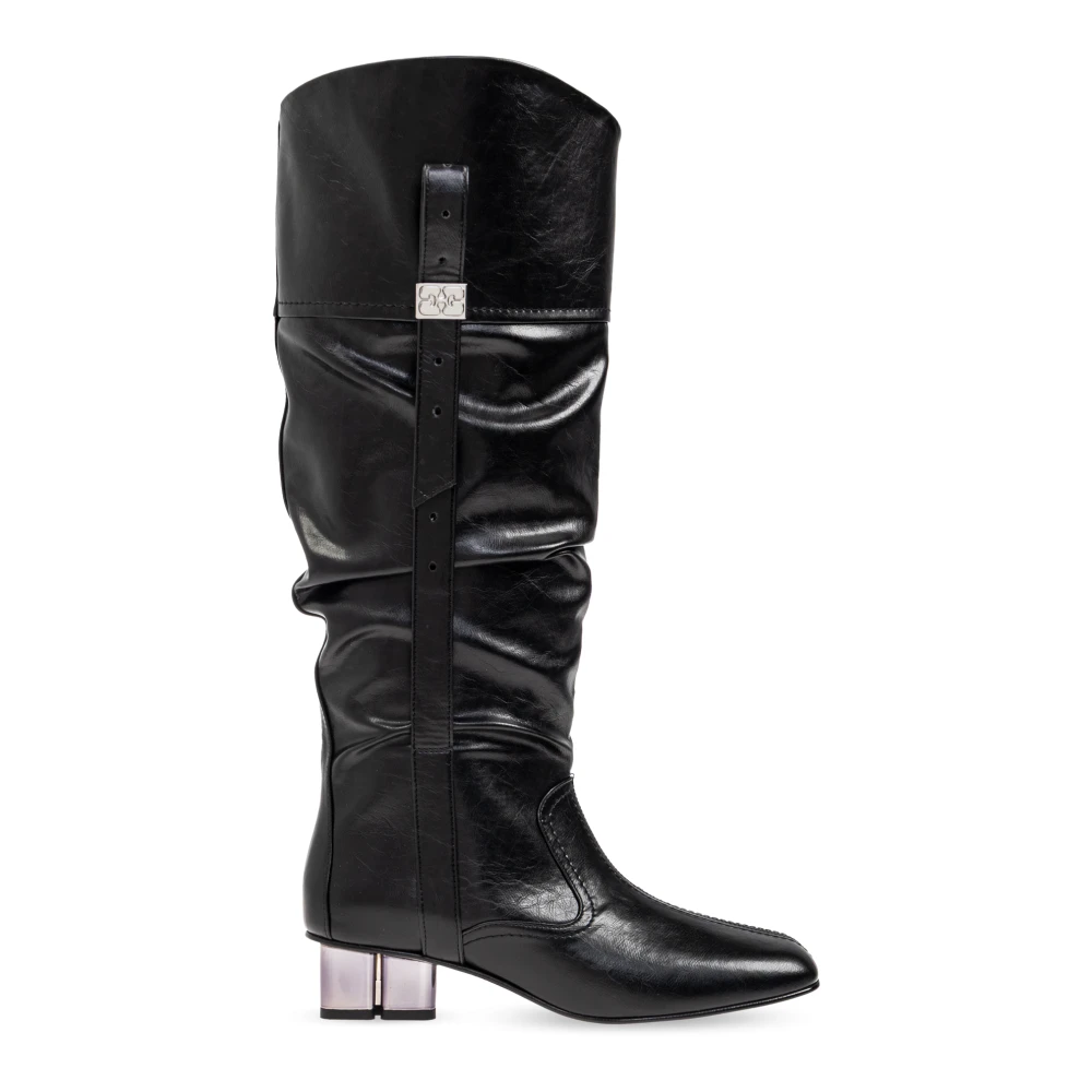 Ganni Black Heeled Boots, Female, 5 Uk, Slouchy Knee Boots