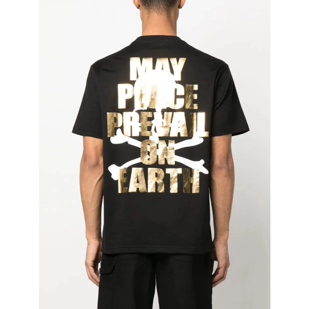 Mastermind World Logo Print Katoenen T-Shirt Zwart Wit Goud Black Heren