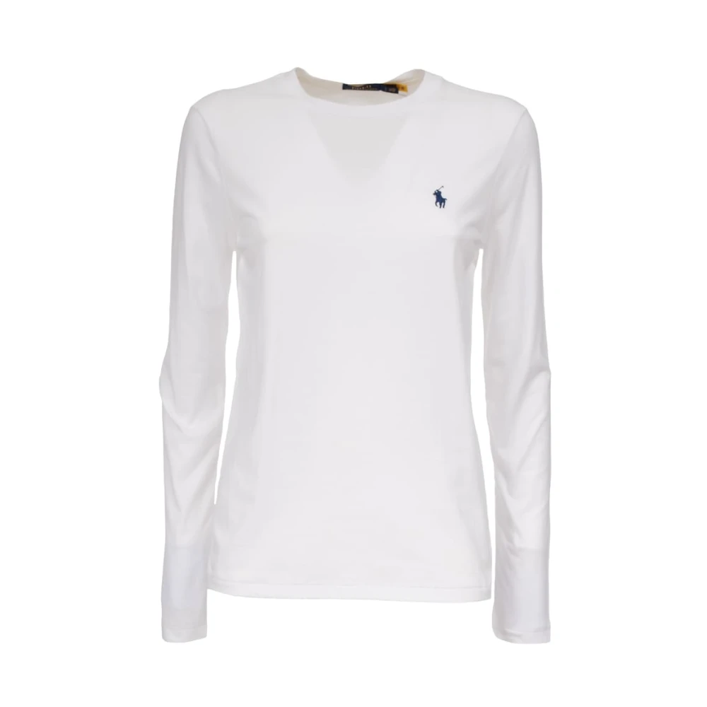Polo Ralph Lauren Katoenen Longsleeve Geborduurd Logo T-Shirt White Dames