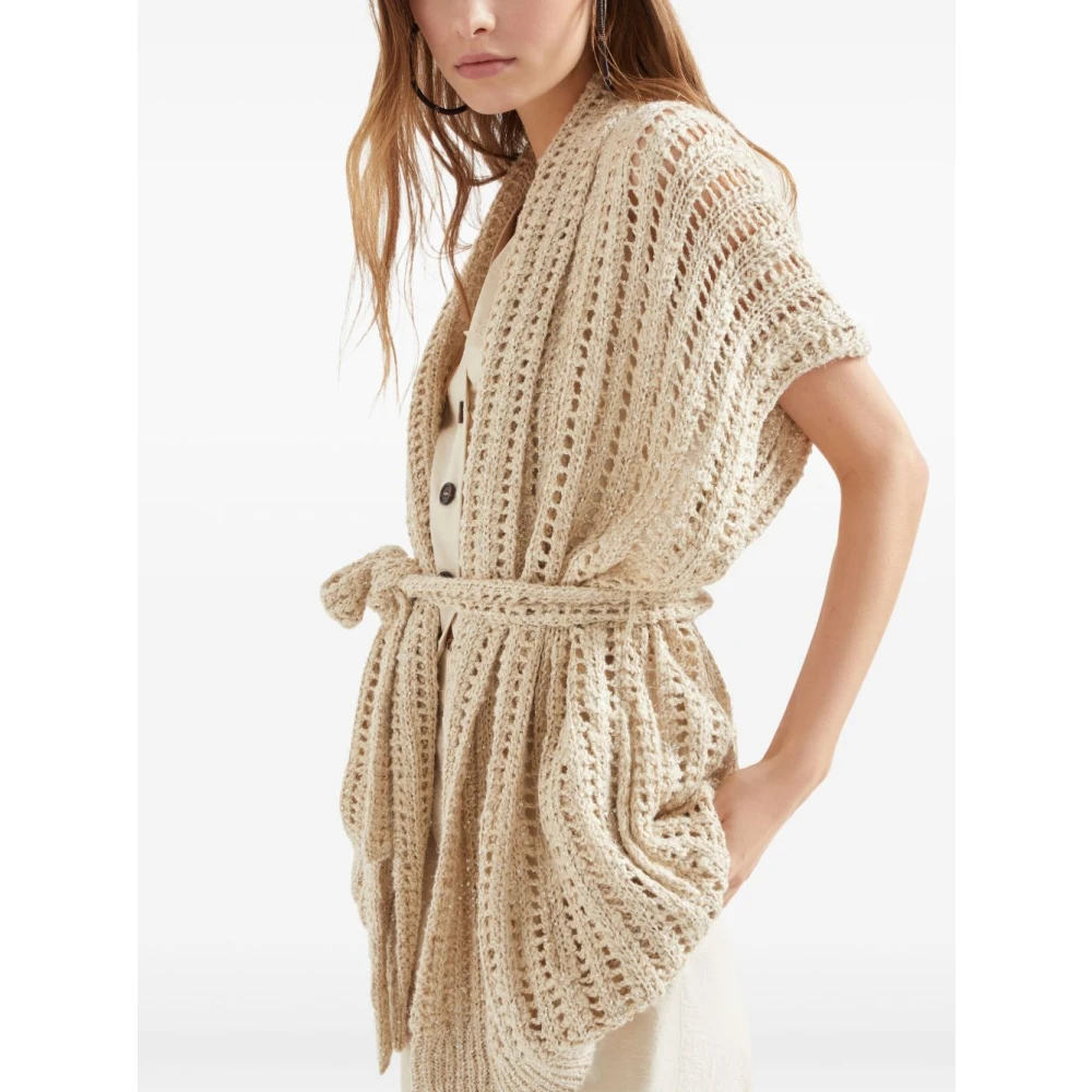 BRUNELLO CUCINELLI Beige Sweater met Front Tie Beige Dames