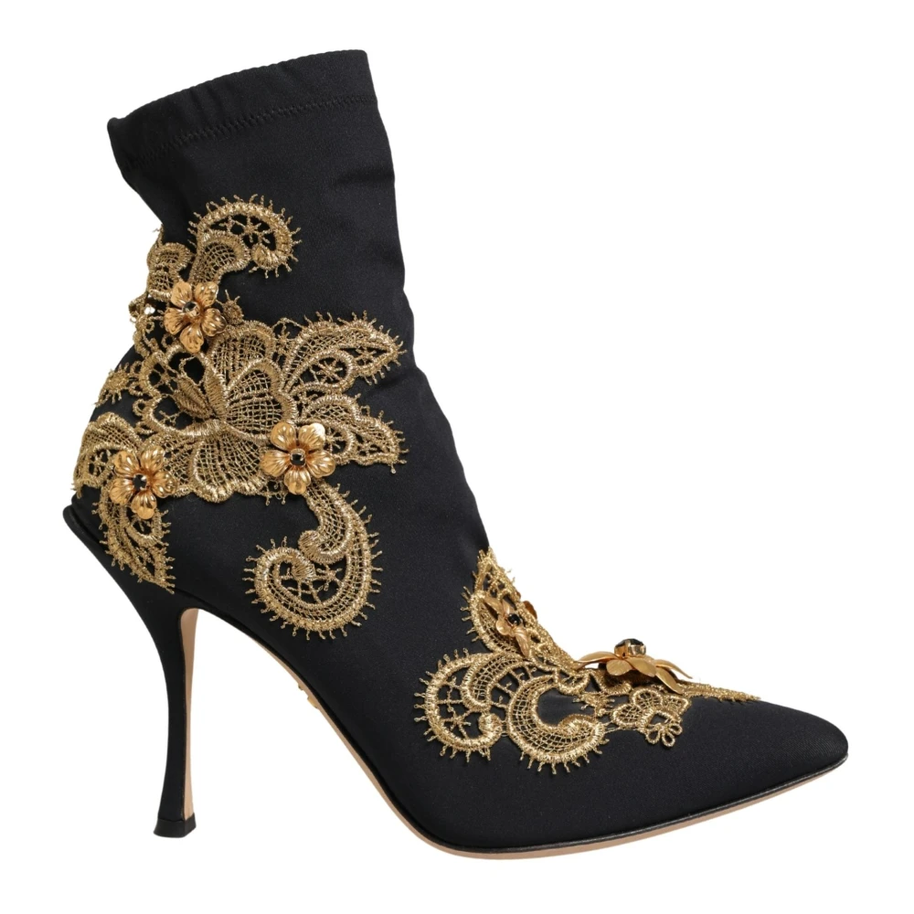 Dolce & Gabbana Women's Black Heeled Boots, 4 Uk, Slip On Ankle Pump Booties