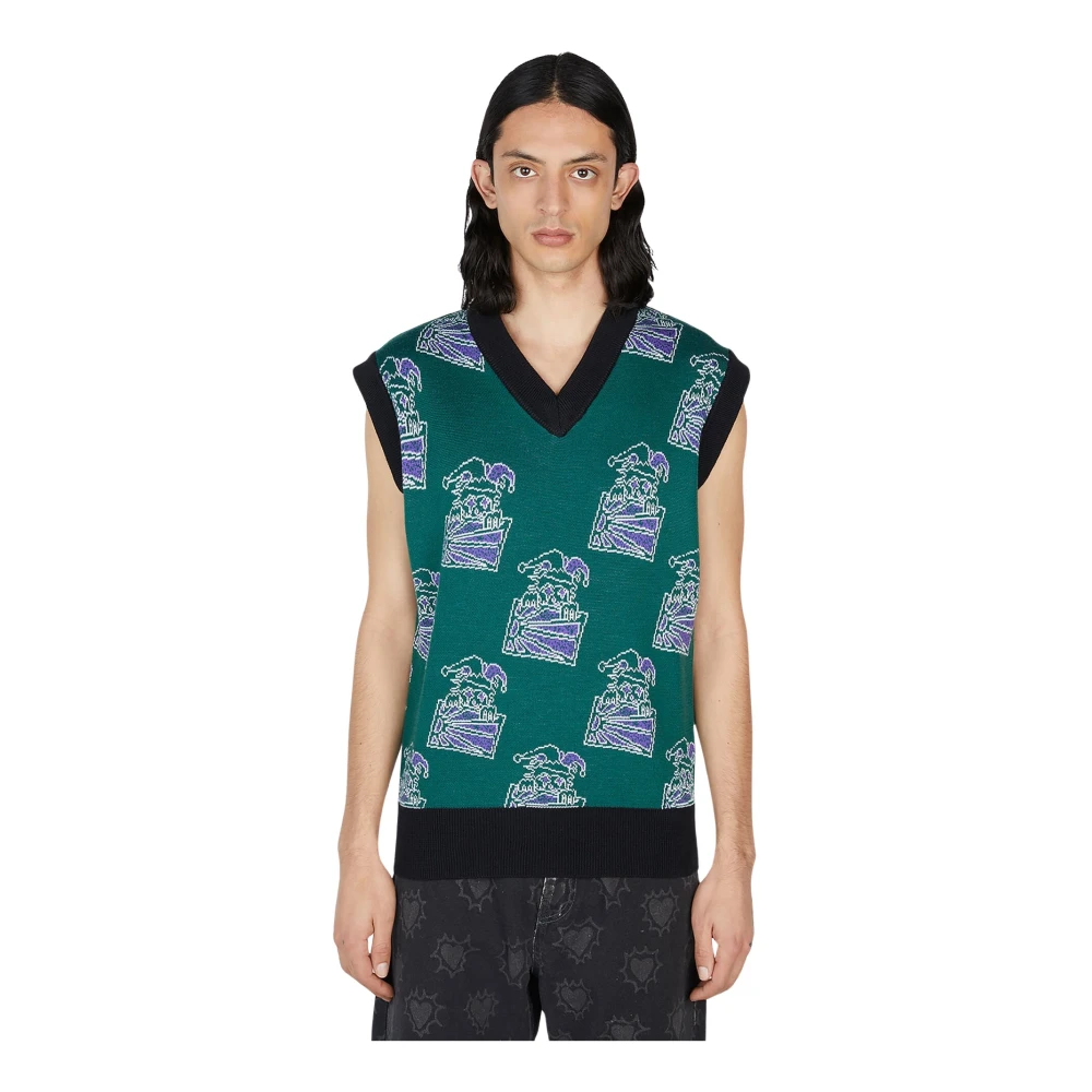 Rassvet Green Clown Sleeveless Jumper - Male - Sleeveless Jumpers - M - Knitwear