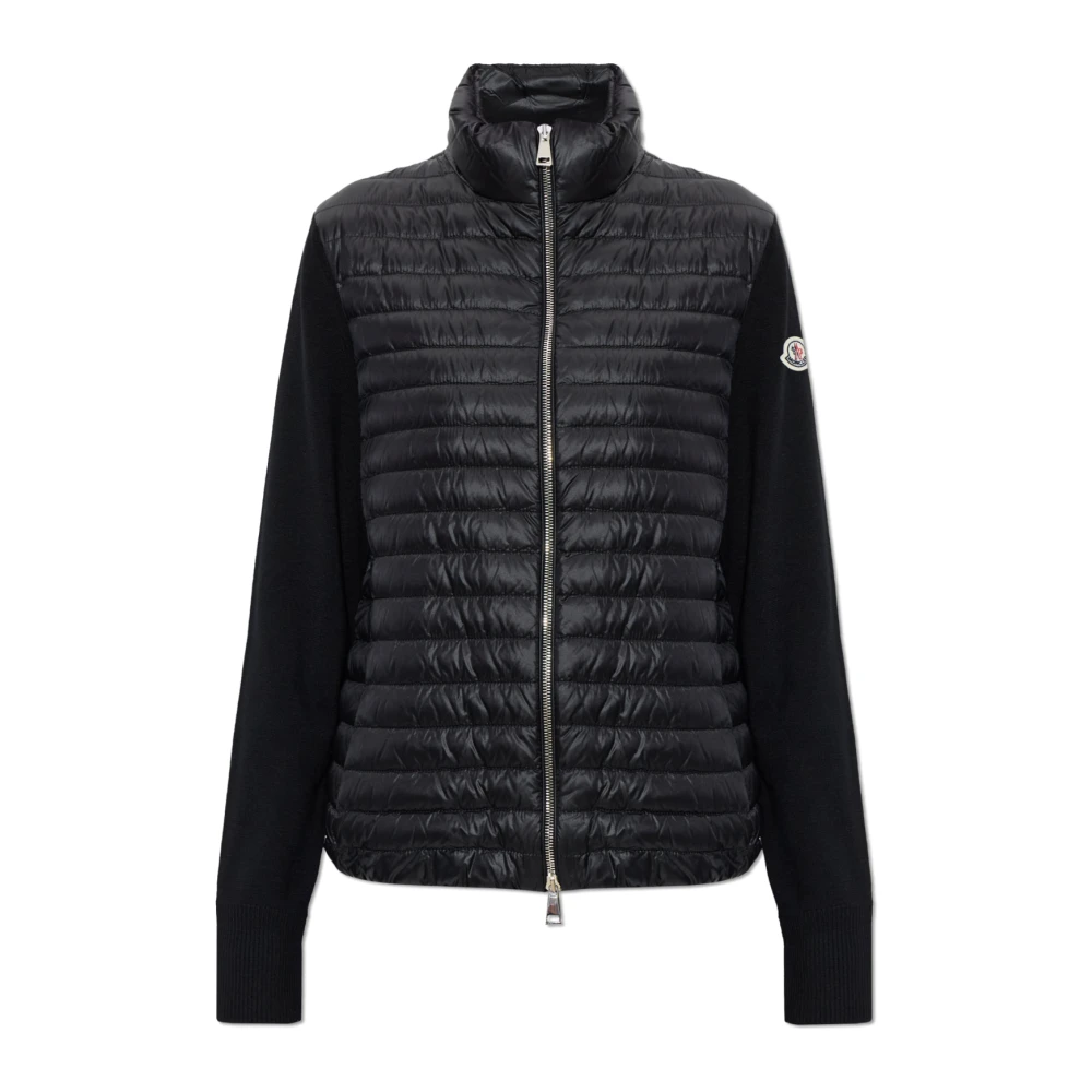 Moncler Donna Nero Felpa Con Cappuccio Imbottita In Lana Con Zip - Immagine 3
